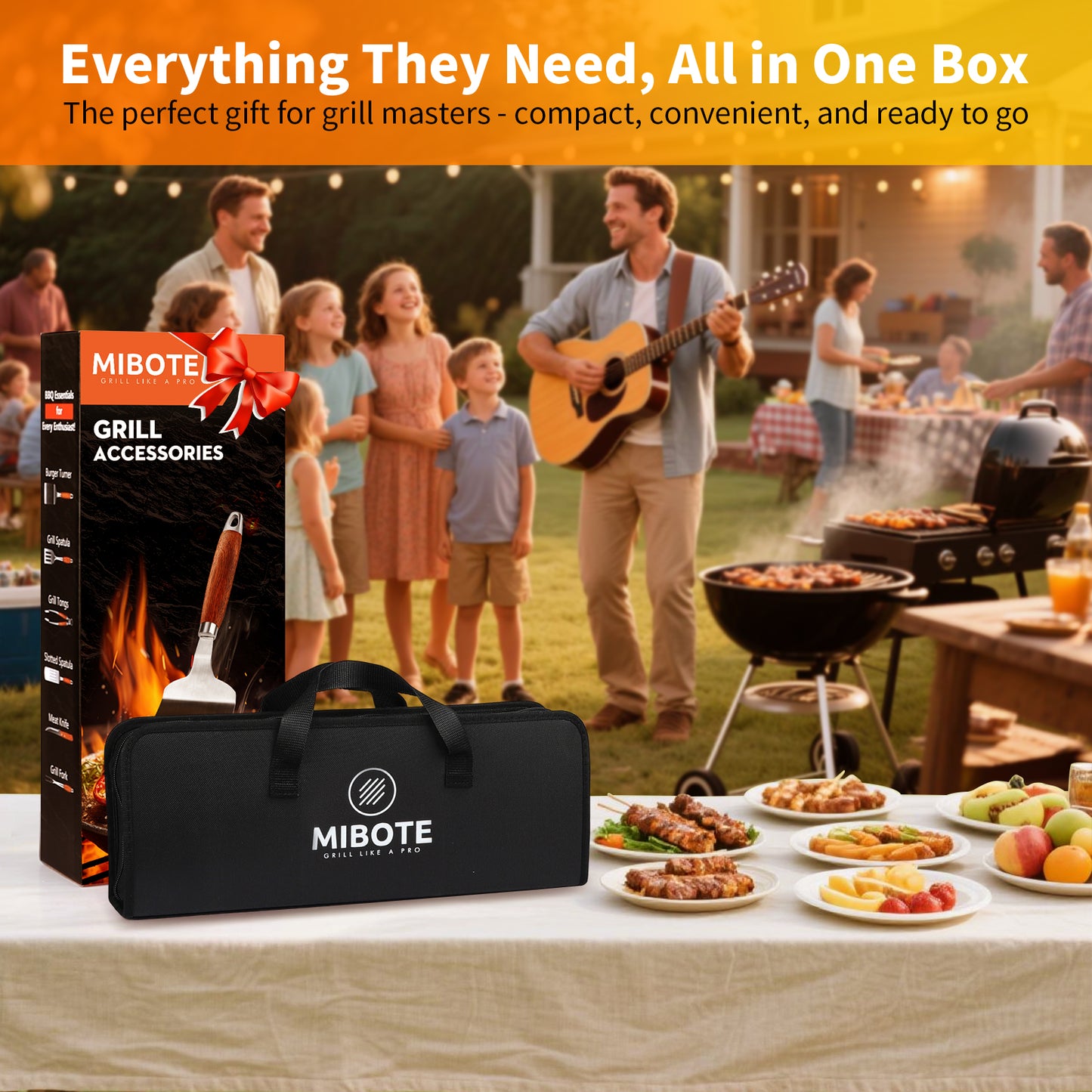 Heavy-Duty Rose Wooden BBQ Grilling Tools Set. Extra Thick Stainless Steel Multi-Function Spatula, Fork & Tongs | Essential Accessories with Organizer Bag for Barbecue & Grill. Ideal Gift for Father