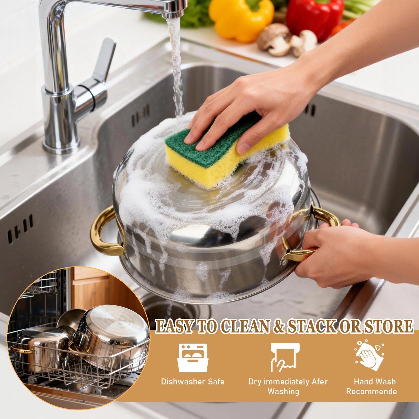 Home Sauce Pot, TAIMASI 5 PCS Stainless Steel Stock Pot with Lid for Pasta, Soup, Non Stick Stainless Steel Cookware Set Cooking Pot for All Cooktops