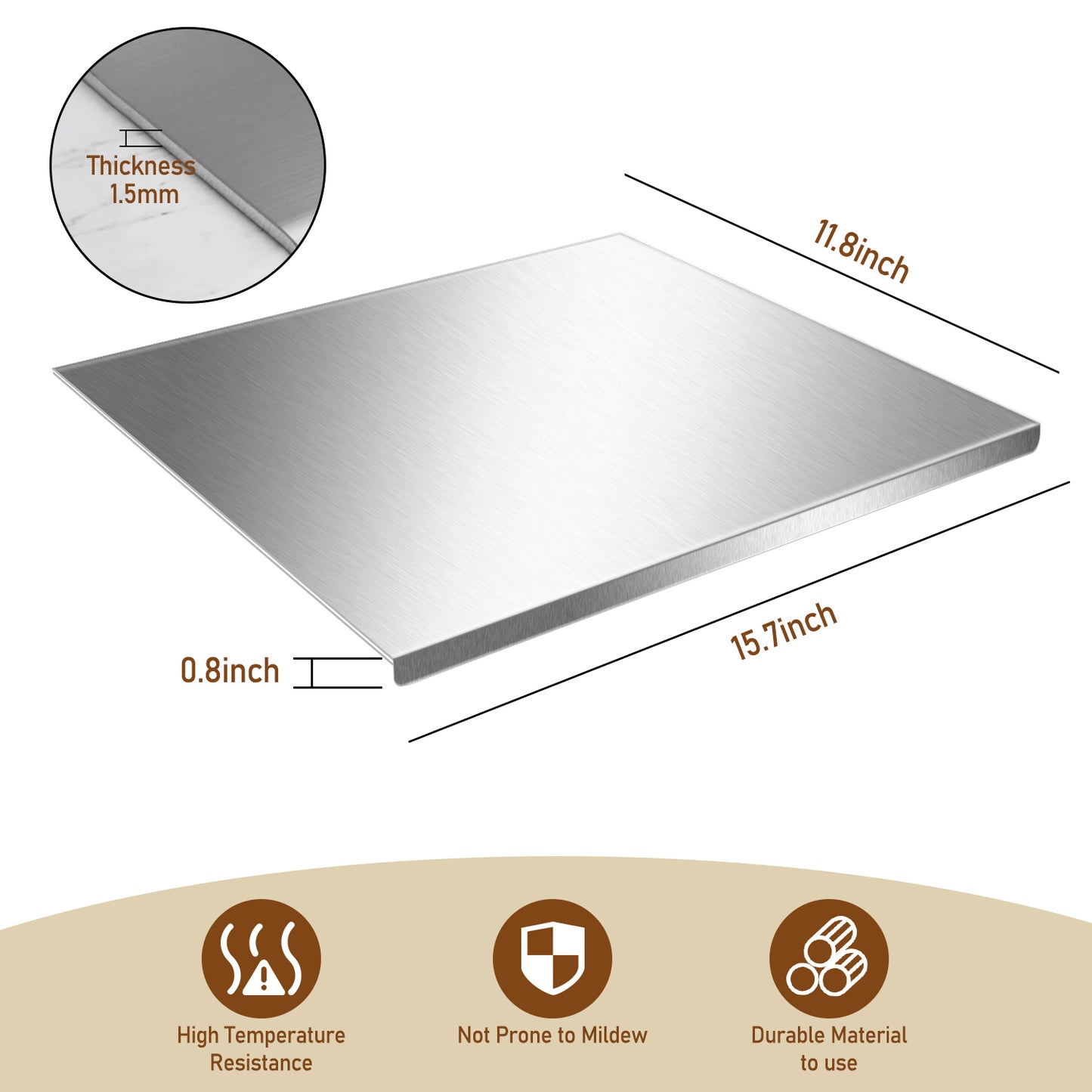 Stainless Steel Cutting Boards for Kitchen , AOKIWO Large Baking Board Suitable for Meat, Fruits, Vegetables, Bread (11.8"L x 15.7"W)