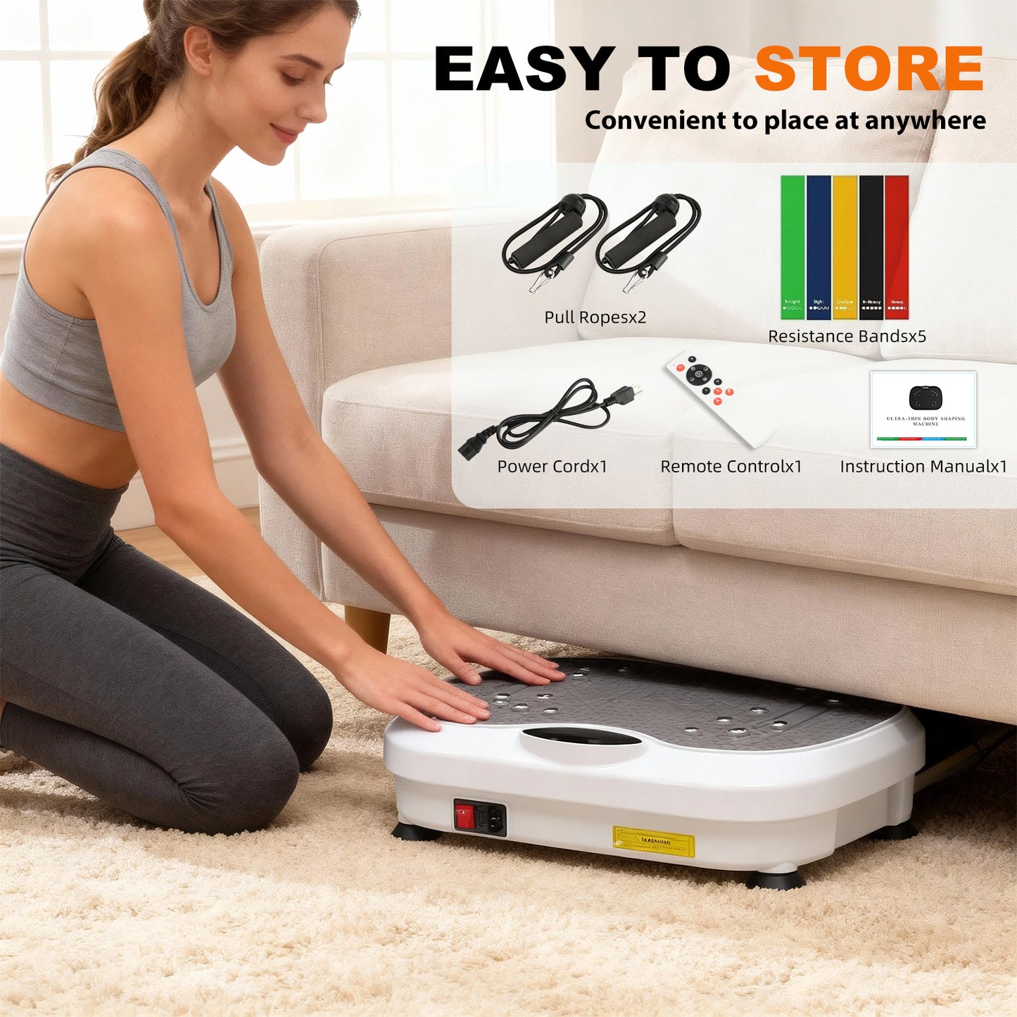 Vibration Plate Exercise Machine, DOMNIU Whole Body Workout Vibration Platform for Lymphatic Drainage, Vibrating Muscle Toner w/ 2 Resistance Bands for Weight Loss, White