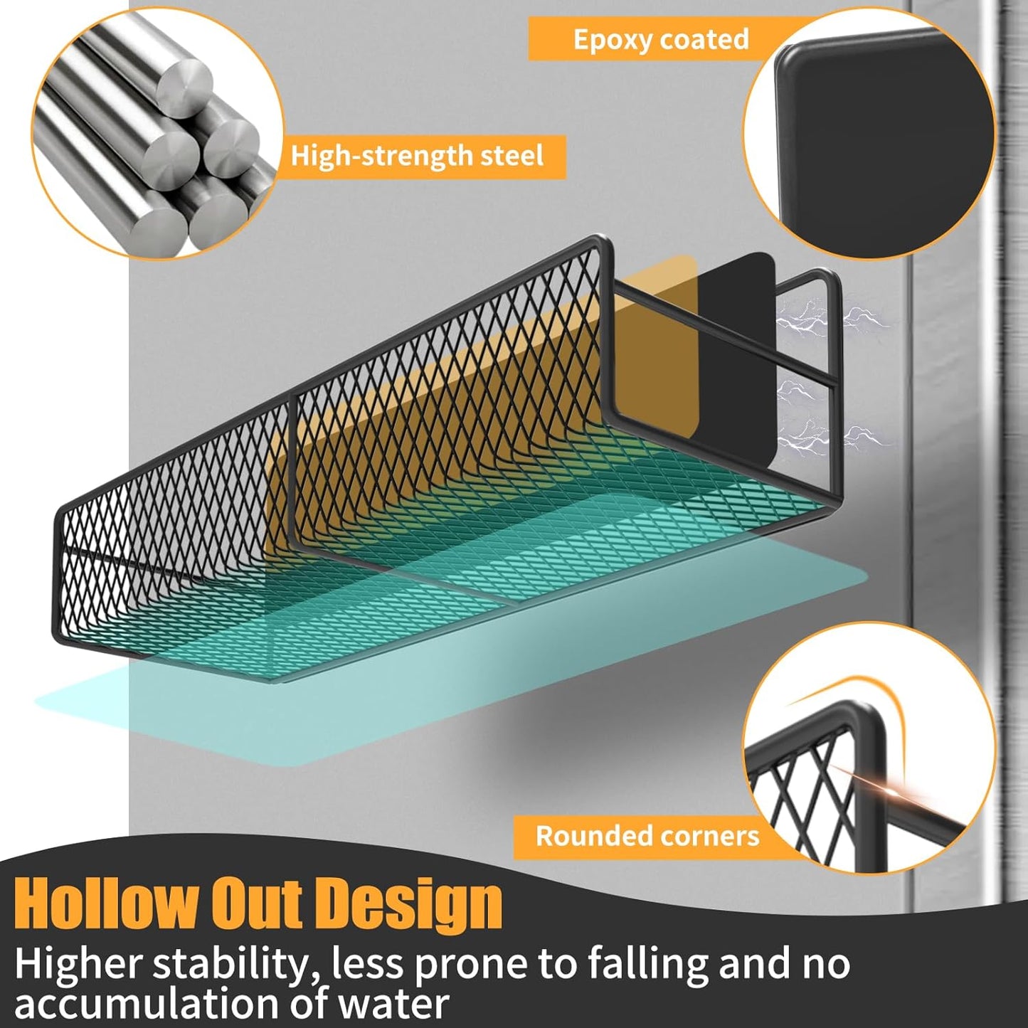 Magnetic Spice Rack Organizer, AOKIWO 6 Pack Moveable Fridge Spice Shelves for Refrigerator, Strong Magnetic Metal Refrigerator Shelf Organizer with Paper Towel Holder, Utensils Holder, Black