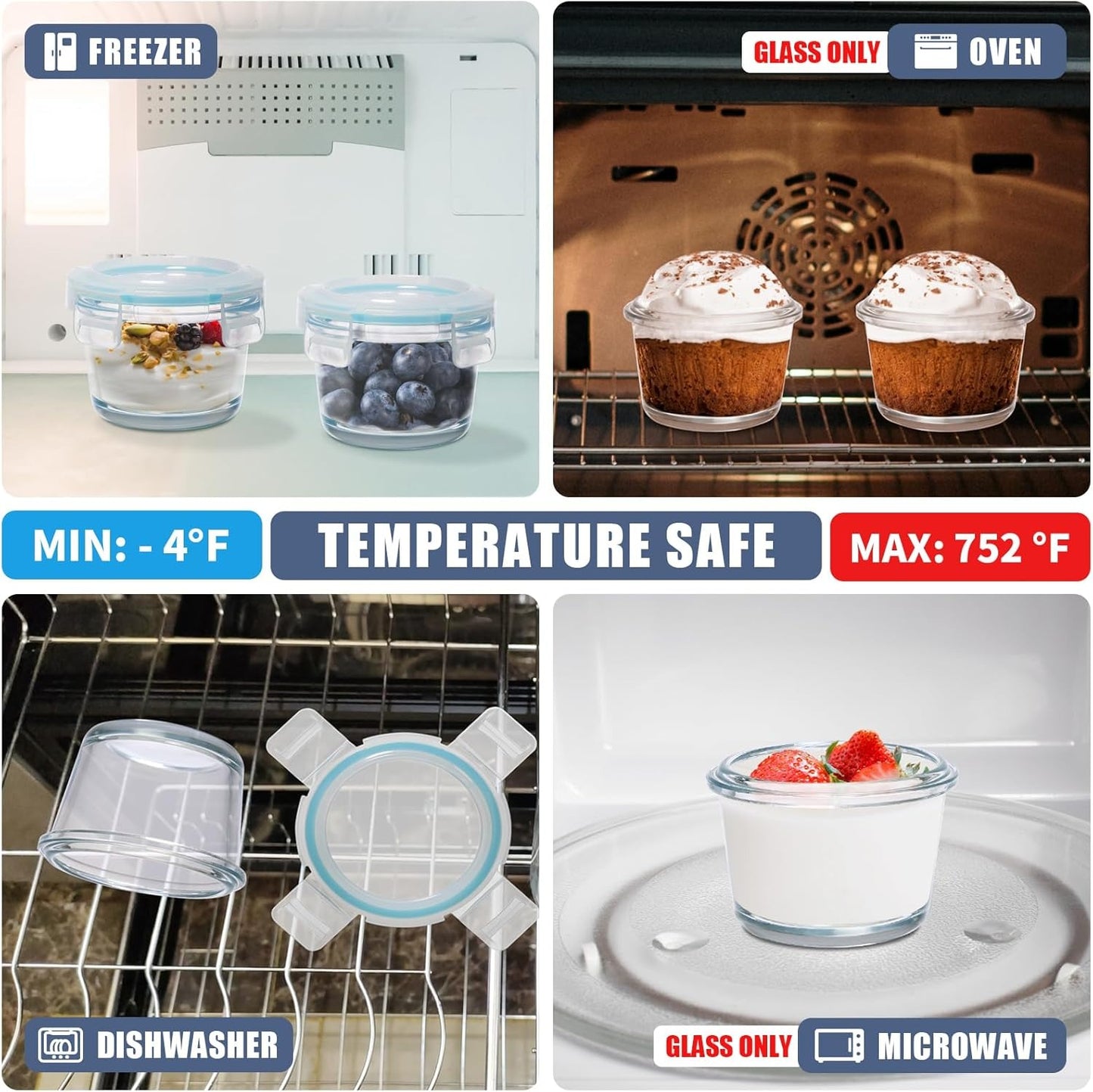 12 Pcs Small Glass Food Storage Containers with Lids Set, 5oz Airtight Meal Prep Containers Lunch Box (6 Containers & 6 Lids) for Fruit, Snack, Blue