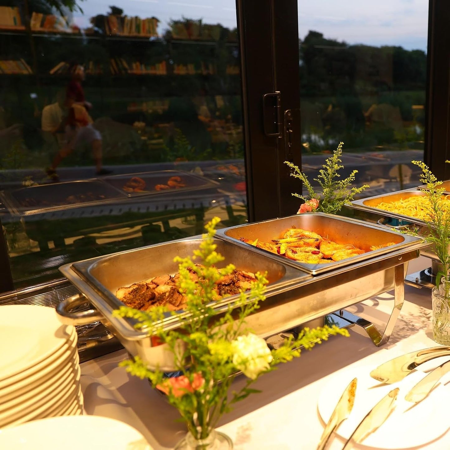 Chafing Dishes for Buffet ,AOKIWO 3 Packs 9QT Roll Edge Mirrored Stainless Steel Chafing Dish Buffet Warmers Set for Restaurant Serving Food, Party, Siver (1/3 Pan +1/2 Pan+Full Pan)