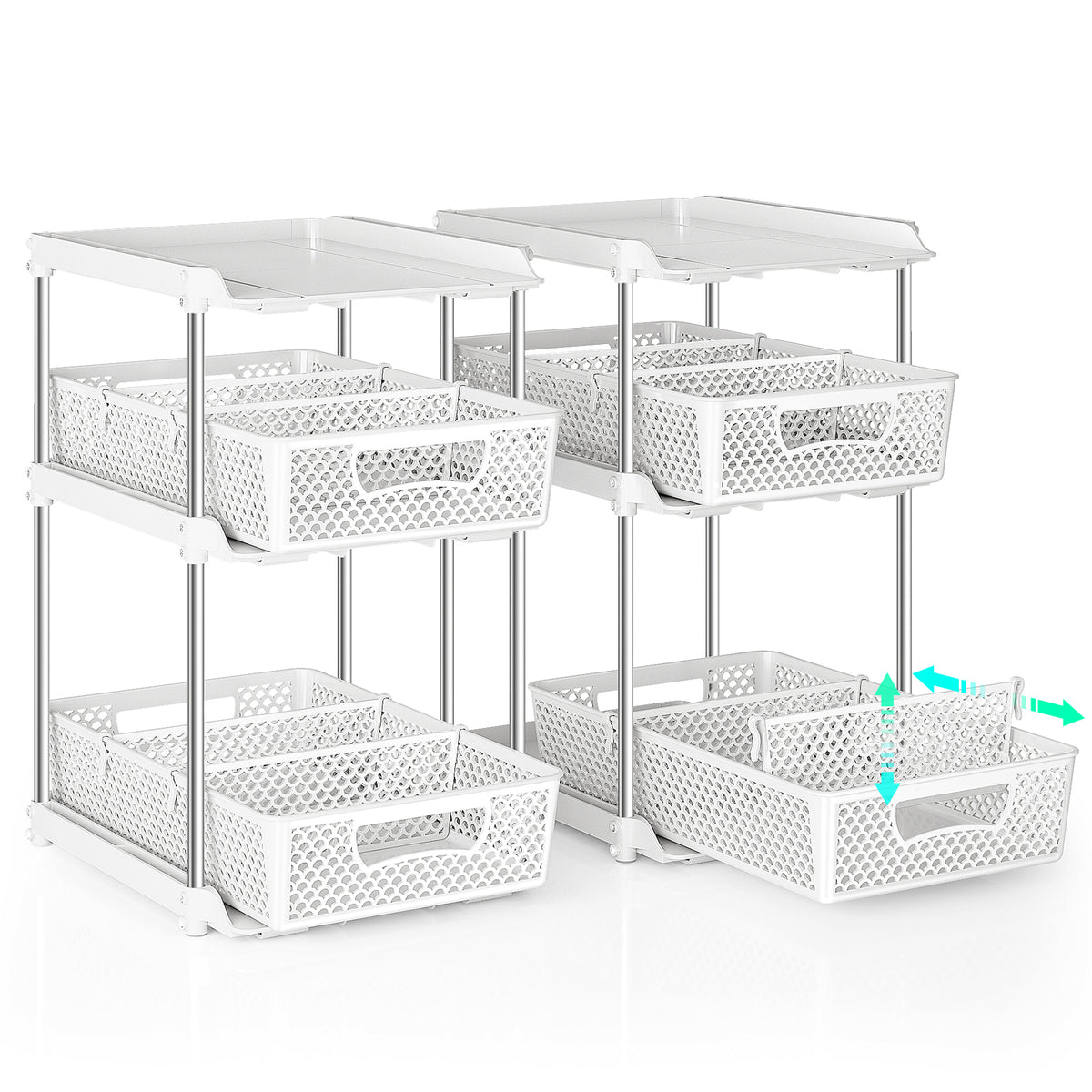 TAIMASI Pull-Out 3 Tier Bathroom Organizers and Storage, Under Sink Organizer, Kitchen Cabinet Organizer White, 3 (Count)
