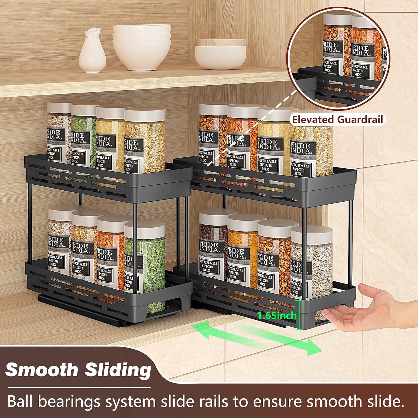 3 Packs Pull Out Spice Rack Organizer for Cabinet, AOKIWO Slide Out Spice Racks Organizer, Easy to Install Spice Cabinet Organizers, 4.33''Wx10.4''Dx8.5''H, Each Tier Hold 10 Spice Jars - 2 Tier