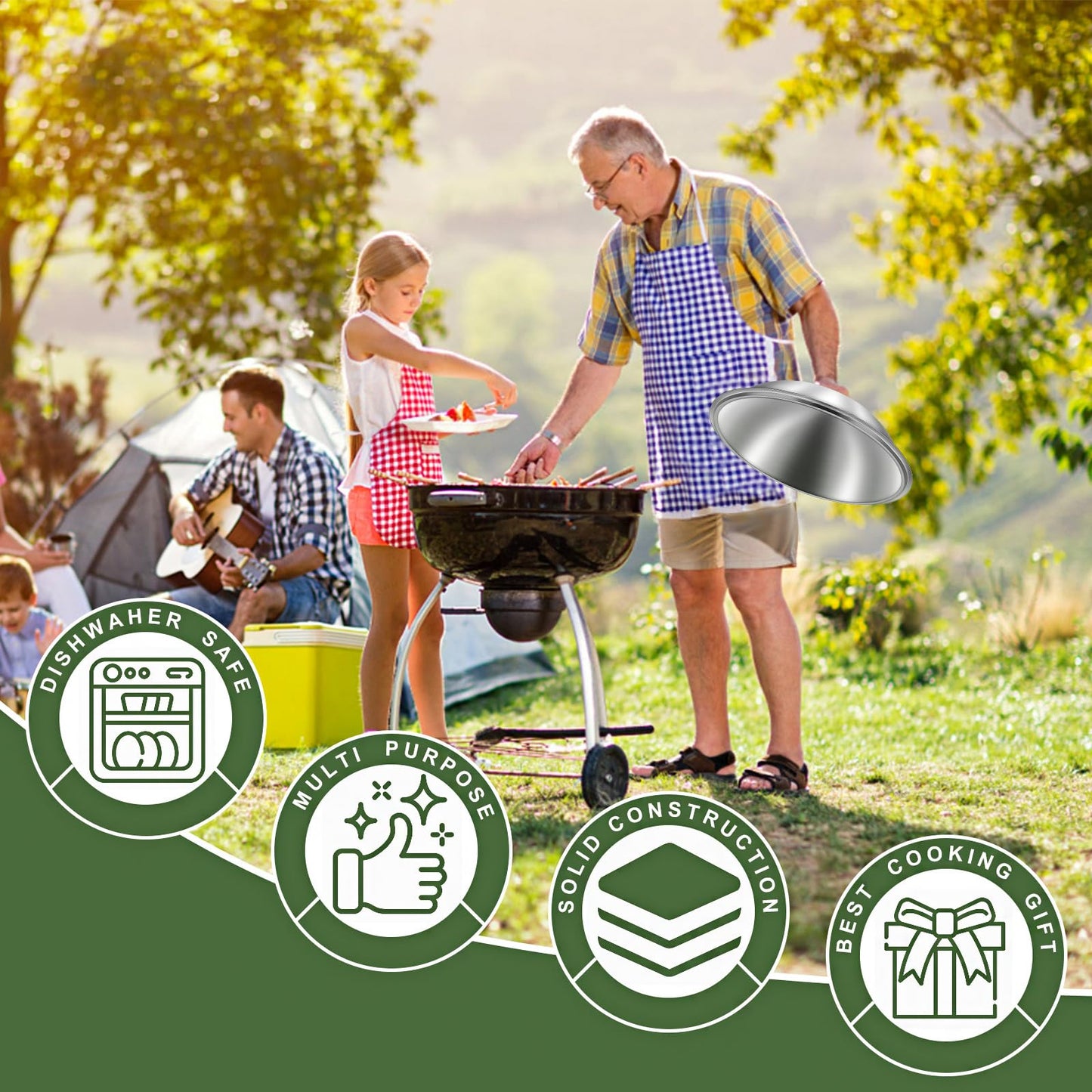 2 Set Griddle Accessories for Blackstone, 12 Inch Heavy Duty Round Melting Dome with 7" Round Cast Iron Grill Burger Bacon Press, Perfect for Blackstone Camp Chef Flat Top Griddle Grill