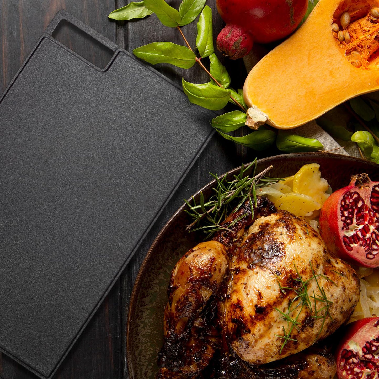 Cast Iron Griddle, Reversible Grill/Griddle + Cast Iron Press + Pinch Mitts, Grill Pan For Stove Top, Gas Grill, Indoor & Outdoor Cooking - Pre Seasoned & Non-stick (10.1" x 17.9")