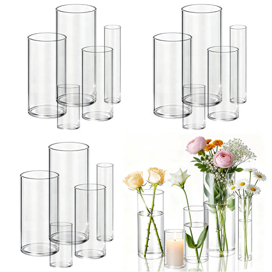 20pcs Modern Cylinder Glass Vase for Home Decor, Wedding Party Decor with Wide Mouth