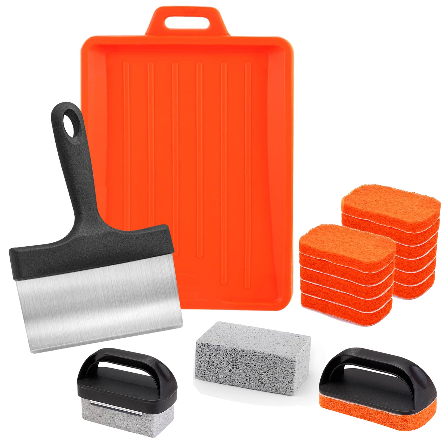 Upgraded Griddle Cleaning Kit for Blackstone 18 Pieces Flat Top Grill Accessories Cleaner Tool Set with Scraper, Heat-Resistant Silicone Spatula Mat with Hanger, Grill Brick, Scouring Pads