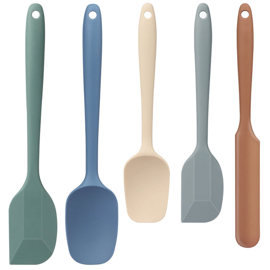 Food Grade Silicone Rubber Spatula Set, AOKIWO 5 Pcs Kithen Cooking Mixing Utensil Set, BPA-Free High Heat Resistant Non Stick Dishwasher-Mixed Color 02
