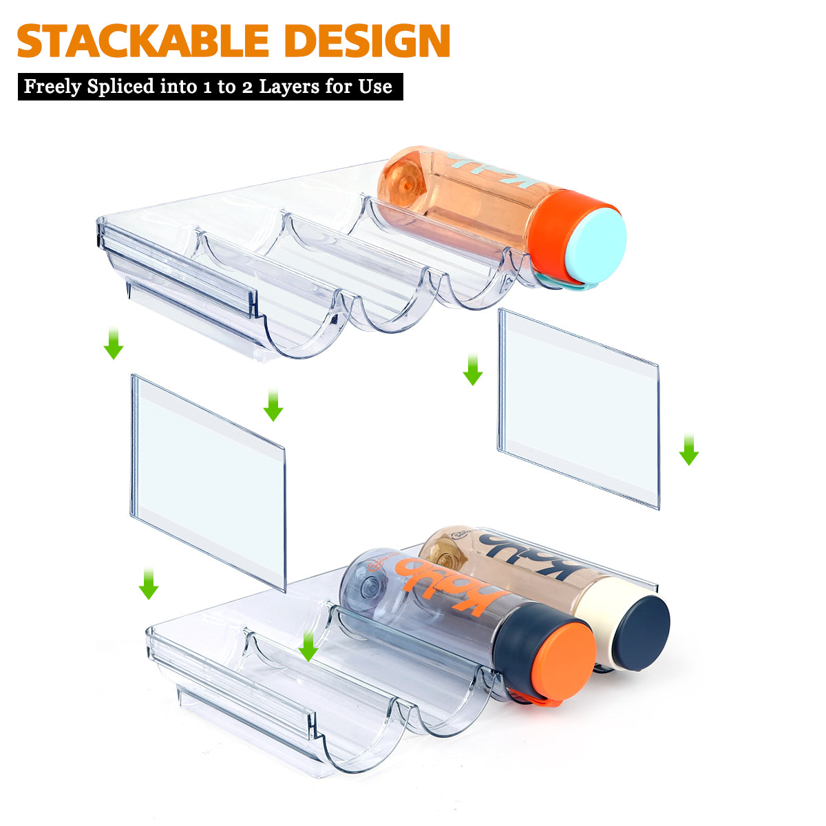 TAIMASI Water Bottle Organizer, 2 Packs Stackable Plastic Water Bottle Cup Holder, Drink/Water Bottle Storage Stand for Kitchen Countertop, Cabinet, Freezer, Pantry