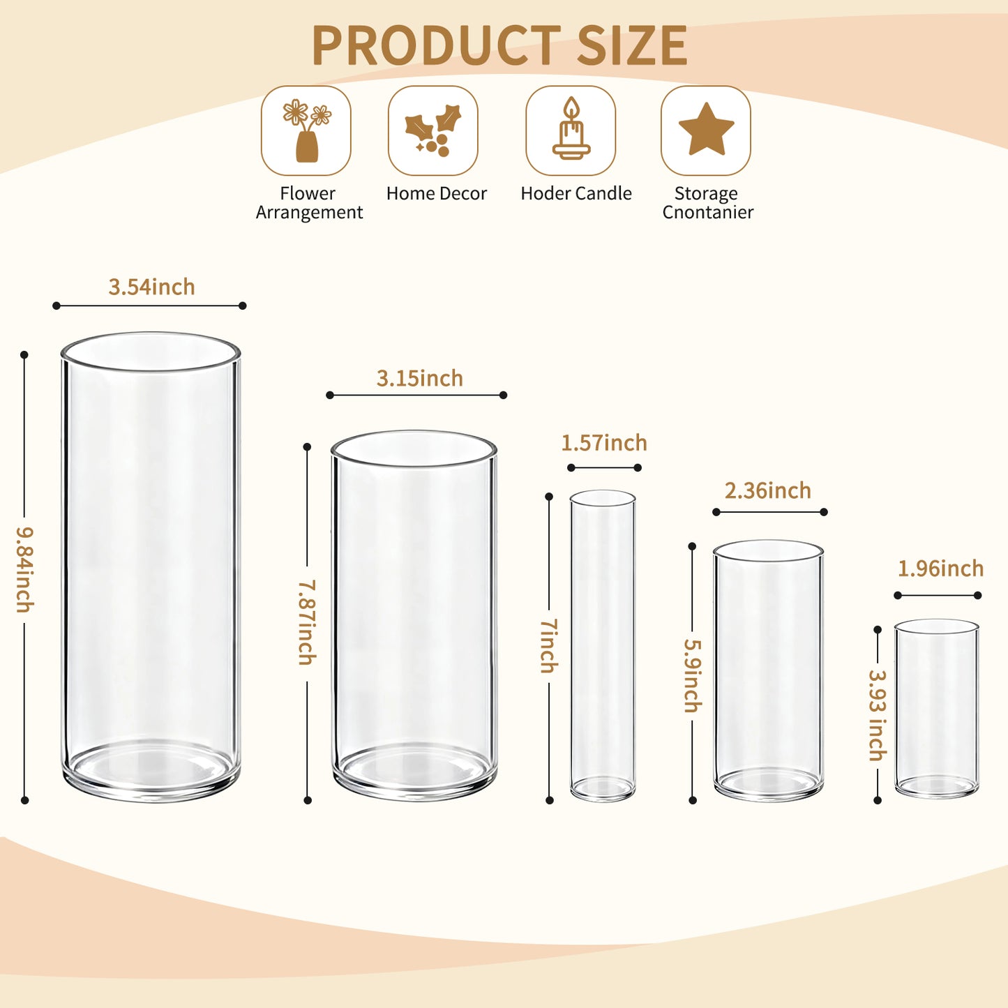 20pcs Modern Cylinder Glass Vase for Home Decor, Wedding Party Decor with Wide Mouth