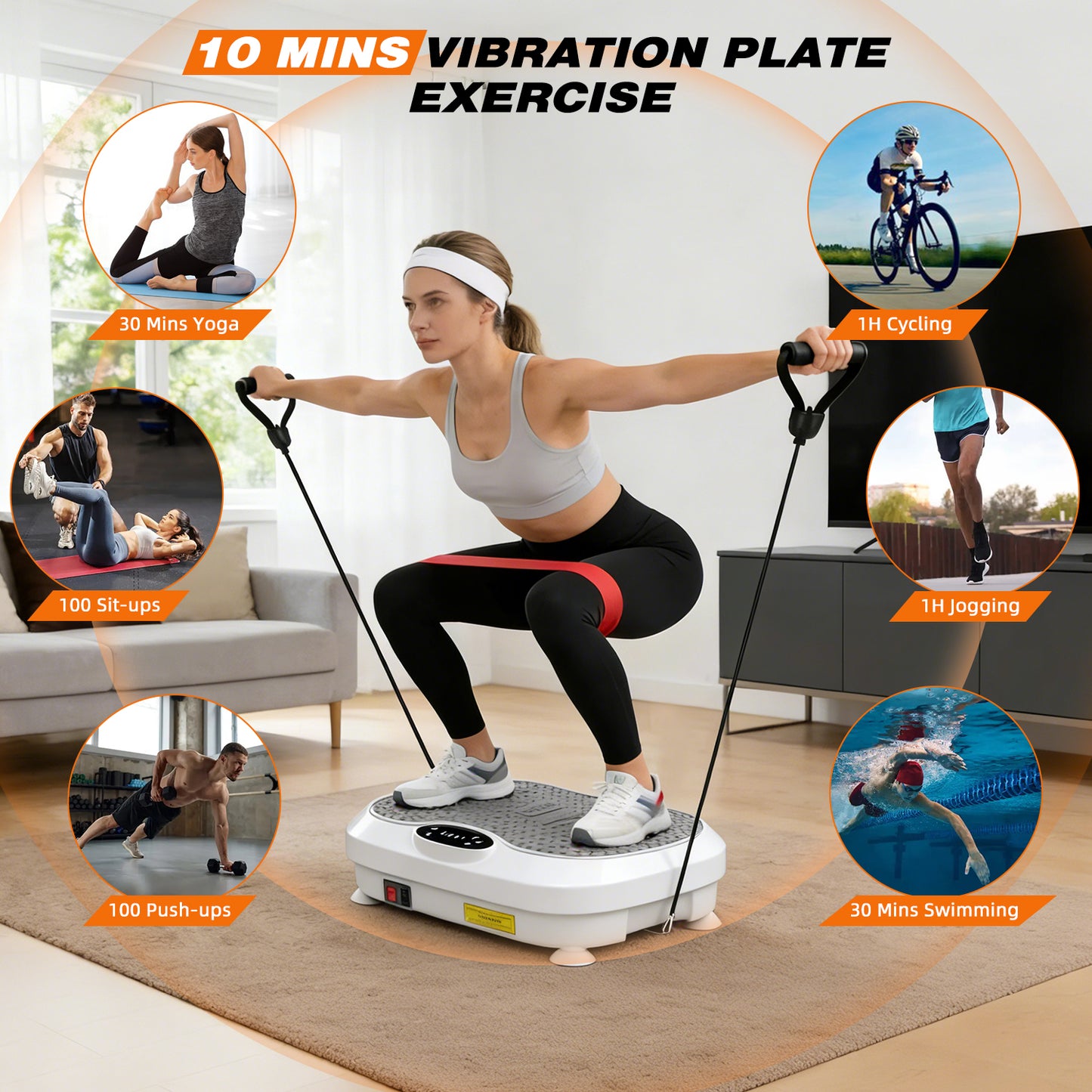 Vibration Plate Exercise Machine, DOMNIU Whole Body Vibration Plate for Weight Loss Lymphatic Drainage, Home Workout Vibrating Muscle Toner with 2 Resistance Bands, Black