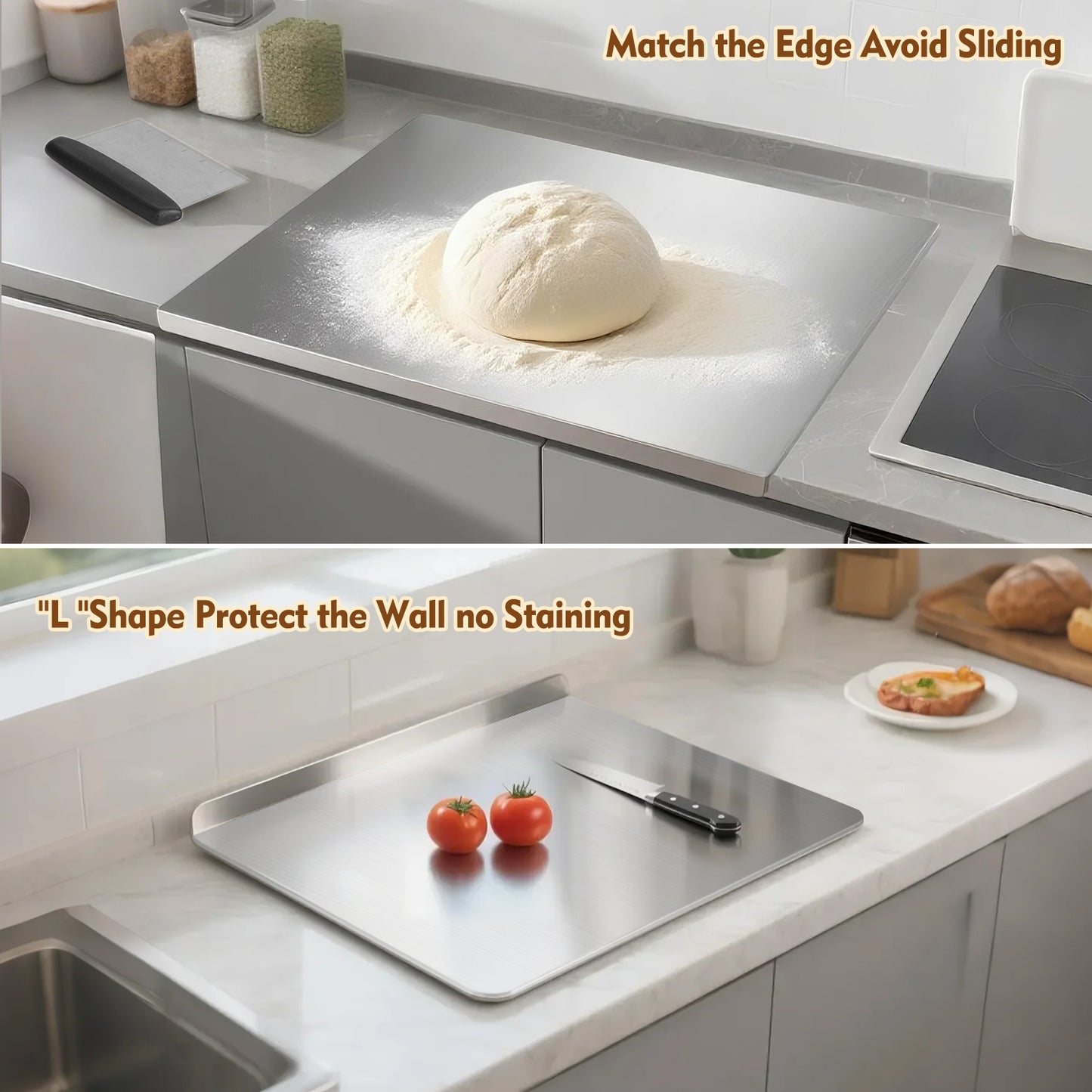 Stainless Steel Cutting Boards for Kitchen , AOKIWO Large Baking Board Suitable for Meat, Fruits, Vegetables, Bread (11.8"L x 15.7"W)