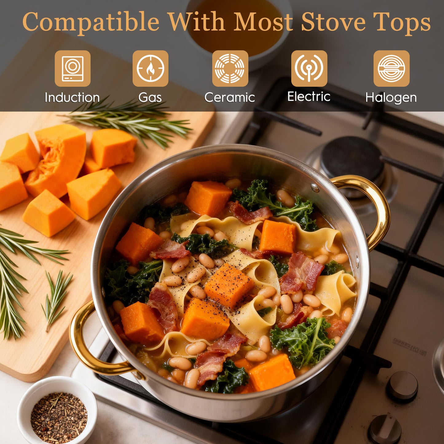 Home Sauce Pot, TAIMASI 5 PCS Stainless Steel Stock Pot with Lid for Pasta, Soup, Non Stick Stainless Steel Cookware Set Cooking Pot for All Cooktops