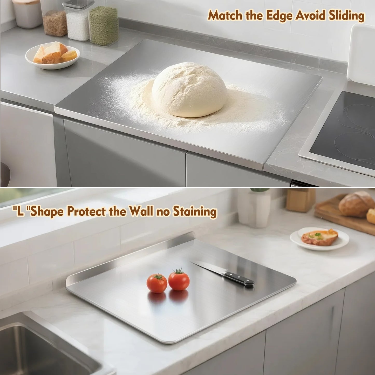 Stainless Steel Cutting Boards for Kitchen , AOKIWO Large Baking Board Suitable for Meat, Fruits, Vegetables, Bread (11.8"L x 15.7"W)