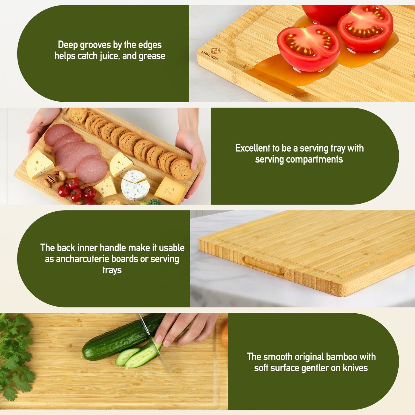 Wooden Cutting Boards with Stand - AOKIWO 8Pcs Bamboo Cutting Board with Stand and Cheese Knives and Finger Guards, Multi-functional Kitchen Meal Prep Board Sets for Charcuterie, Meat, Vegetable