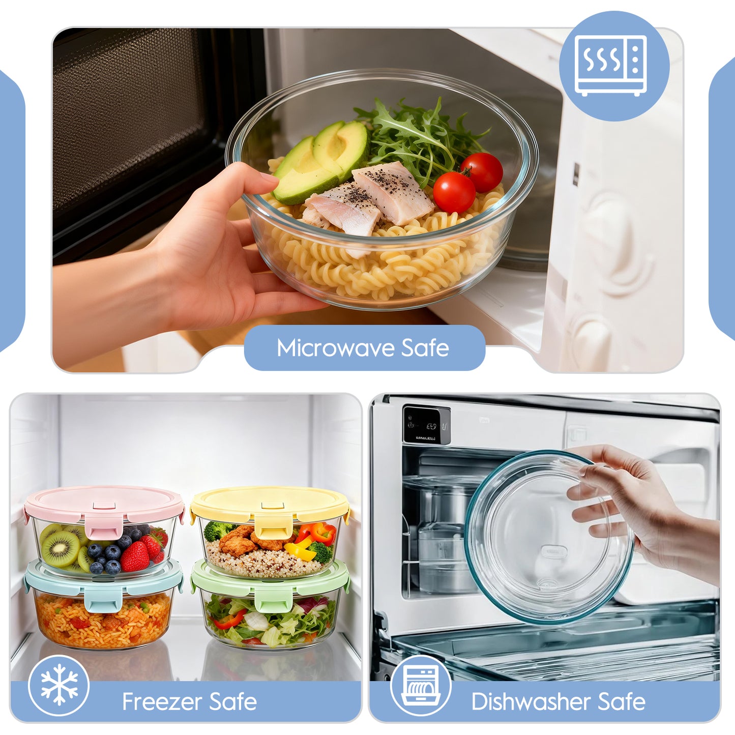 8 Pcs Glass Food Storage Containers with Lids 30oz, Airtight Meal Prep Lunch Box Containers Set for Soup, Leftover, Microwave/Oven/Freezer/Dishwasher Safe, BPA Free