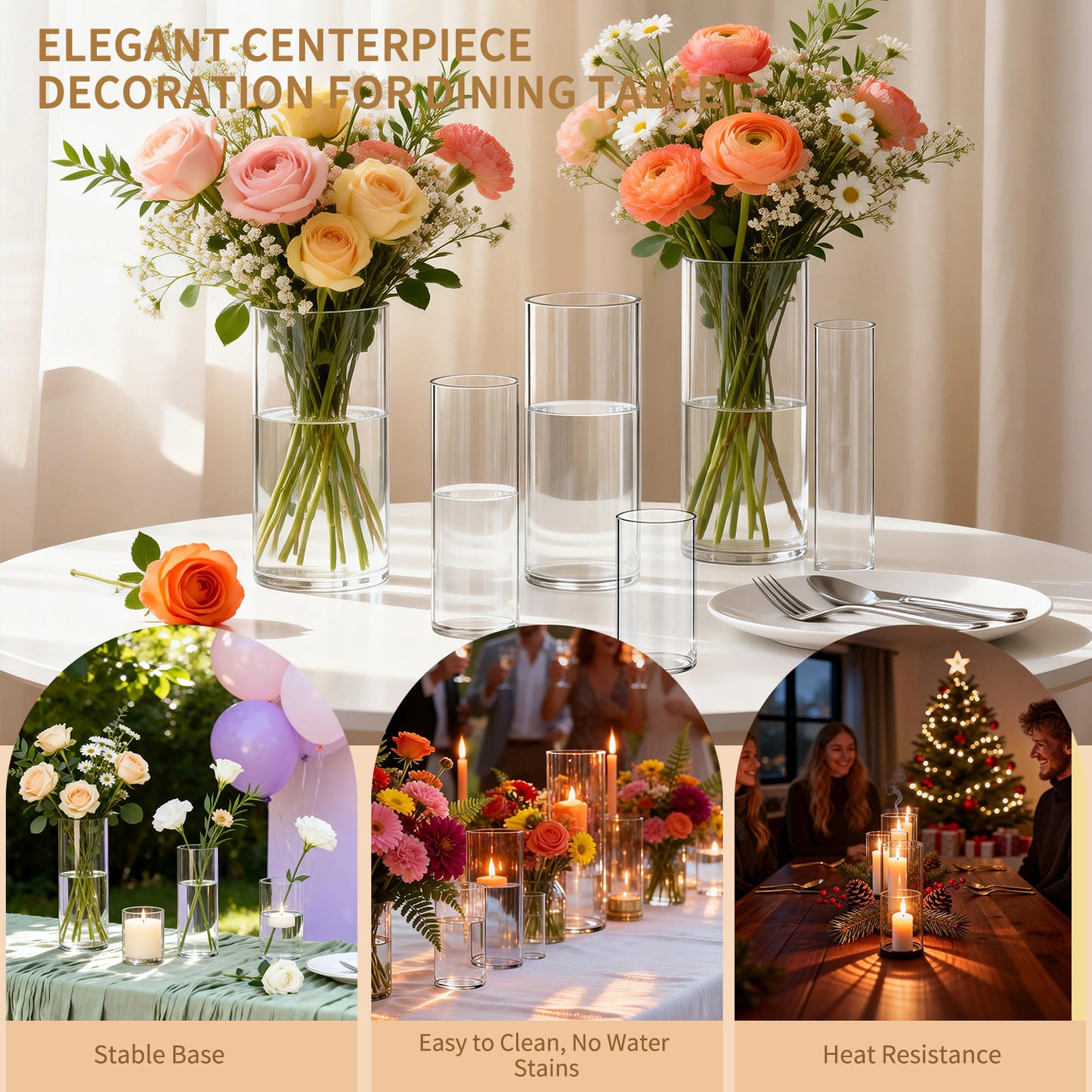 20pcs Modern Cylinder Glass Vase for Home Decor, Wedding Party Decor with Wide Mouth