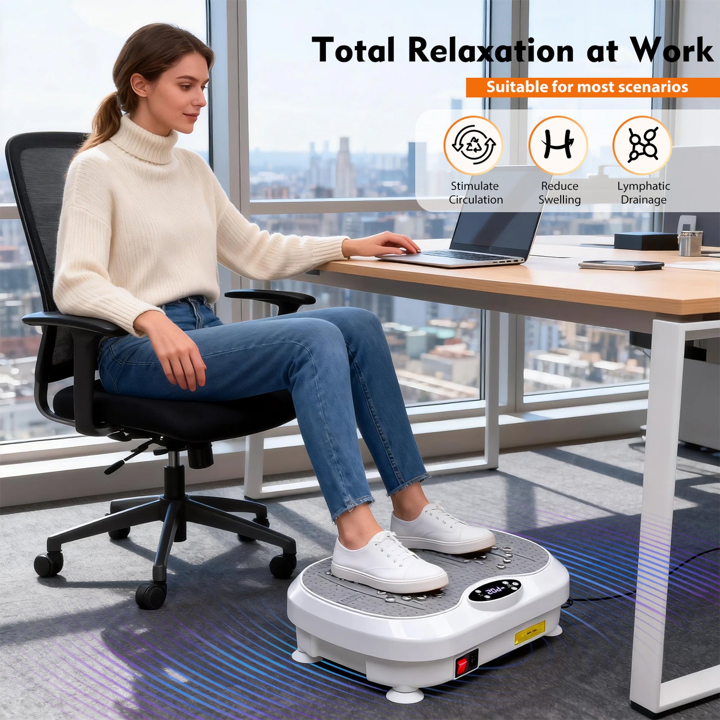 Vibration Plate Exercise Machine, DOMNIU Whole Body Workout Vibration Platform for Lymphatic Drainage, Vibrating Muscle Toner w/ 2 Resistance Bands for Weight Loss, White