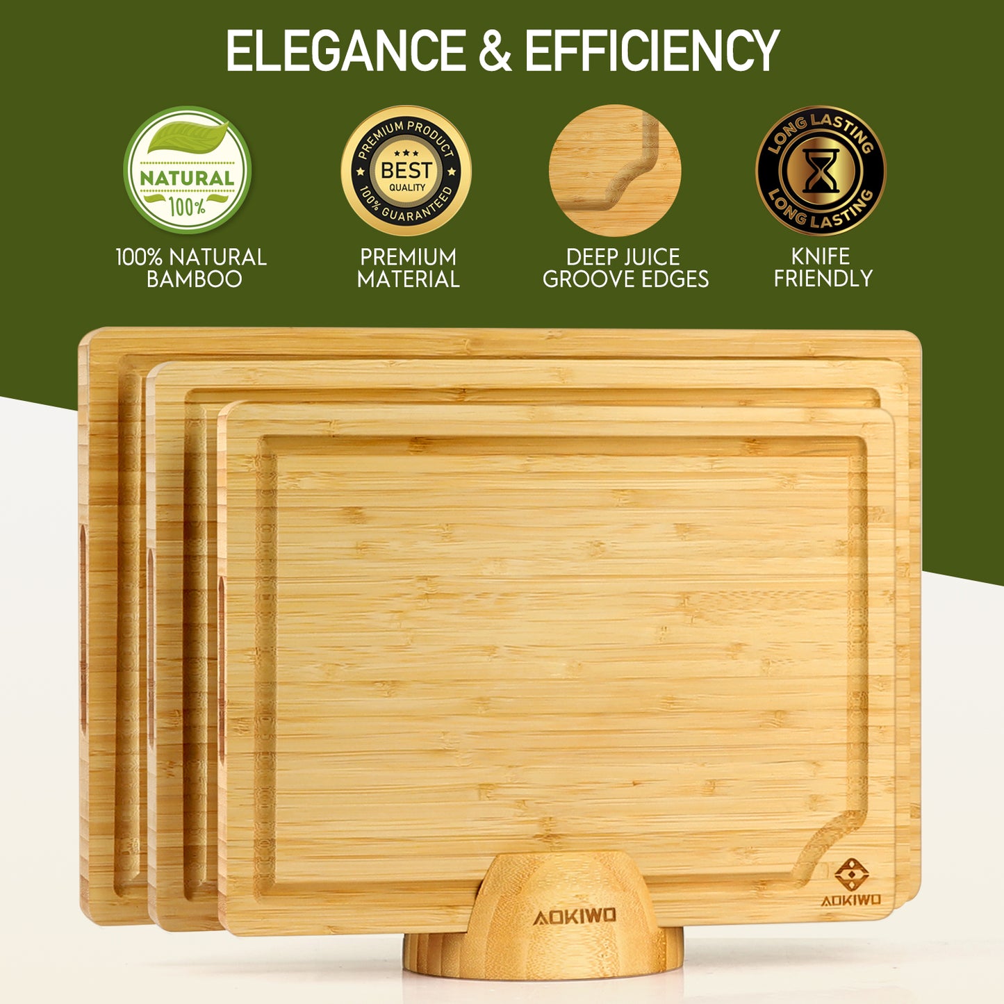 Wooden Cutting Boards with Stand - AOKIWO 8Pcs Bamboo Cutting Board with Stand and Cheese Knives and Finger Guards, Multi-functional Kitchen Meal Prep Board Sets for Charcuterie, Meat, Vegetable