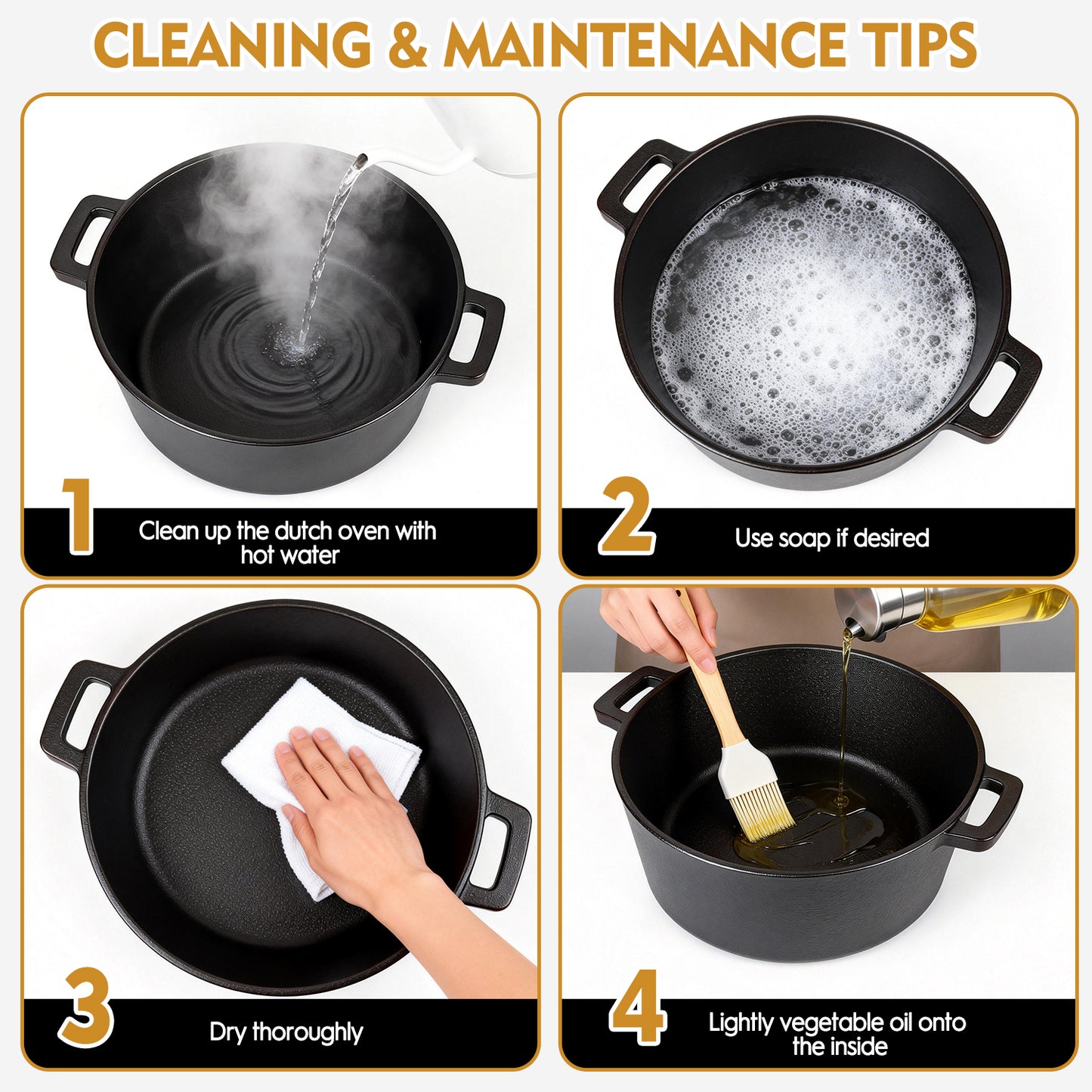 2-in-1 Cast Iron Dutch Oven Pot, TAIMASI 5 Qt Pre-Seasoned Cooking Pan with Skillet Lid & Dual Handles,Indoor Outdoor Cast Iron Skillet Cookware Pan Set for Bread Frying Baking