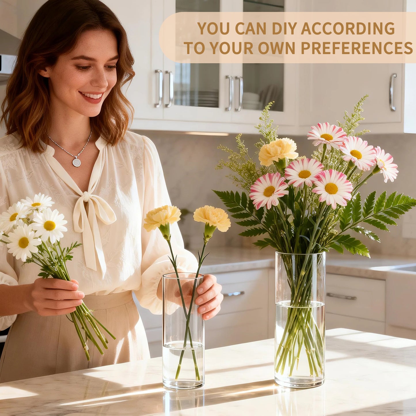20pcs Modern Cylinder Glass Vase for Home Decor, Wedding Party Decor with Wide Mouth