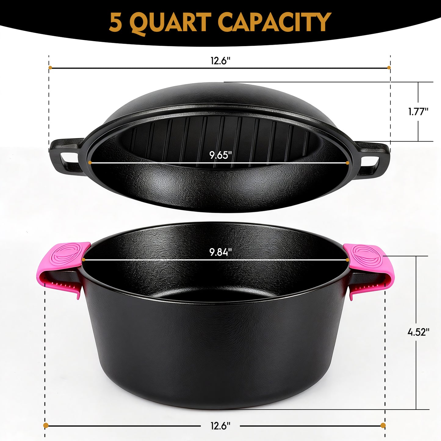 2-in-1 Cast Iron Dutch Oven Pot, TAIMASI 5 Qt Pre-Seasoned Cooking Pan with Skillet Lid & Dual Handles,Indoor Outdoor Cast Iron Skillet Cookware Pan Set for Bread Frying Baking