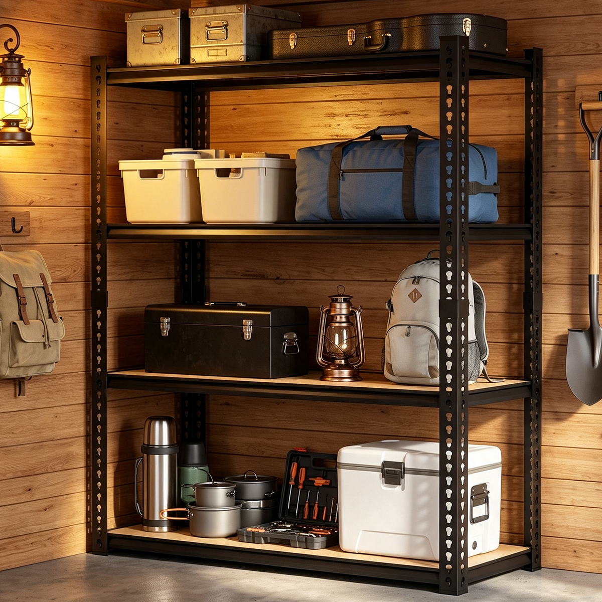1920LBS Storage Shelves 4 Tier Garage Shelving Heavy Duty Adjustable Garage Shelves, Utility Rack Shelf, Shelving Units for Storage Warehouse Pantry Closet, 35.5" W x 11.9" D x 59.1" H, Black