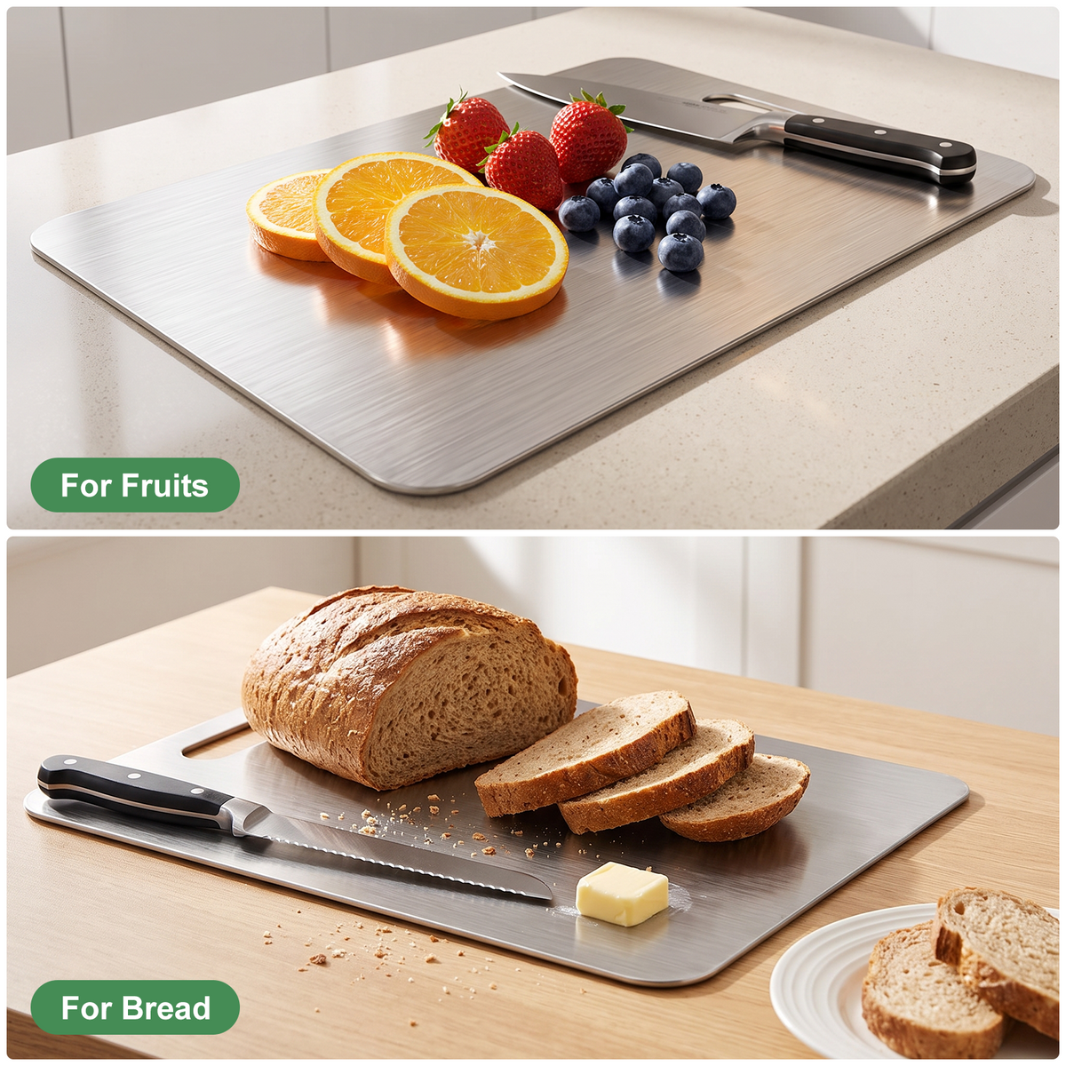 Wynra Stainless Steel Cutting Board, Large Cutting Board for Kitchen, Metal Food Prep Board for Meat, Vegetables and Fruit, 9.05" x 13.38"