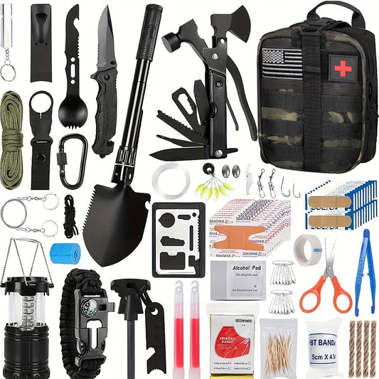 KAQINU Survival Kit and First Aid Kit, 180Pcs Professional Survival Gear and Equipment with Molle Pouch, for Men Dad Husband Who Likes Camping Outdoor Adventure