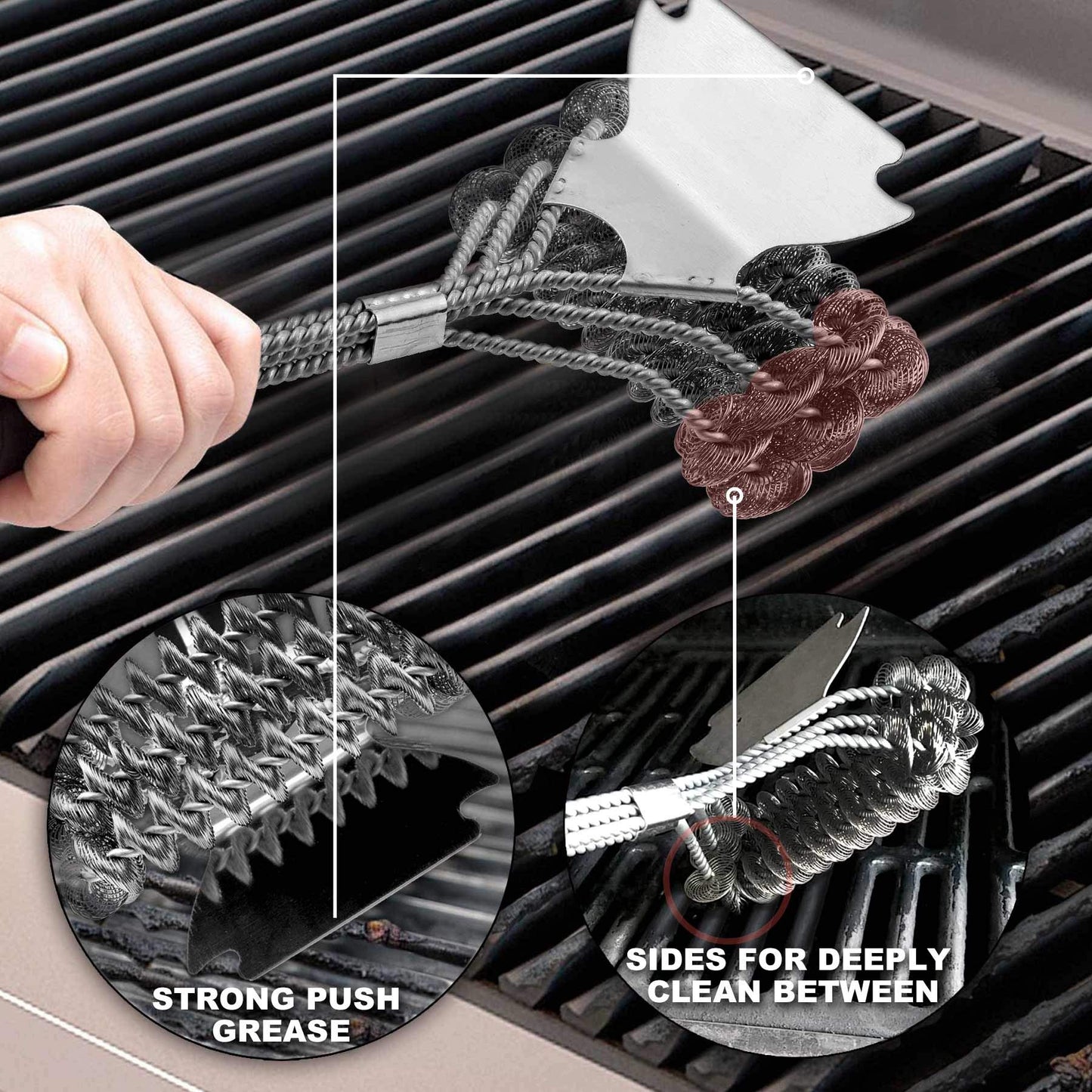 Grill Brush Bristle Free - Safe Grill Cleaning with No Wire Bristles - Professional Heavy Duty Stainless Steel Coils and Scraper