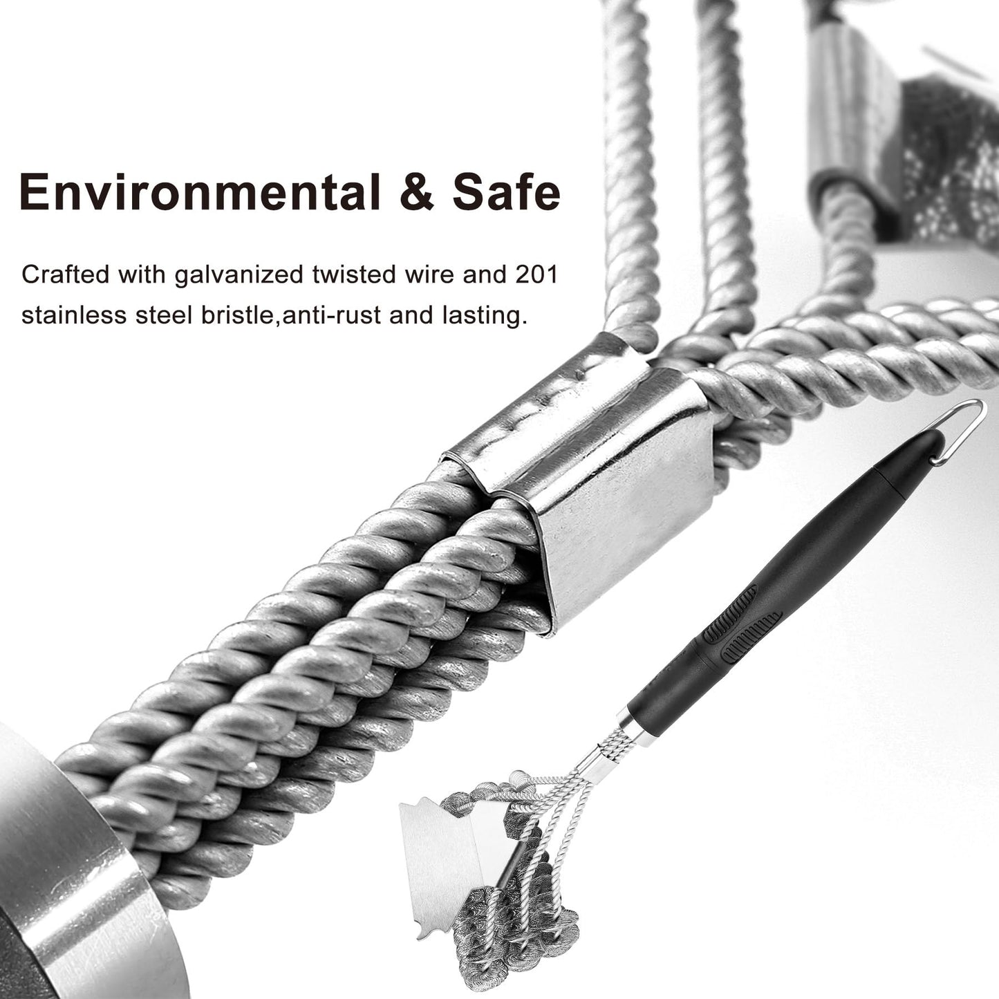 Grill Brush Bristle Free - Safe Grill Cleaning with No Wire Bristles - Professional Heavy Duty Stainless Steel Coils and Scraper