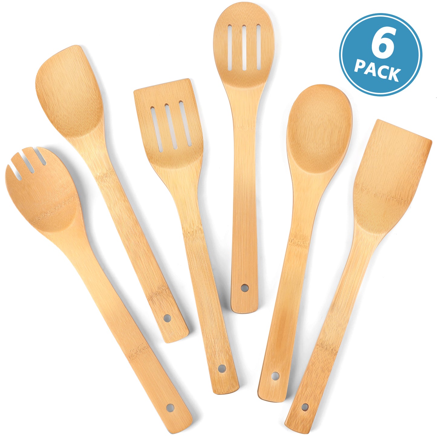 Wooden Spoons for Cooking, TAIMASI 6Pcs Banboo Spatula Spoon Tongs Utensils Set for Kitchen Cookware