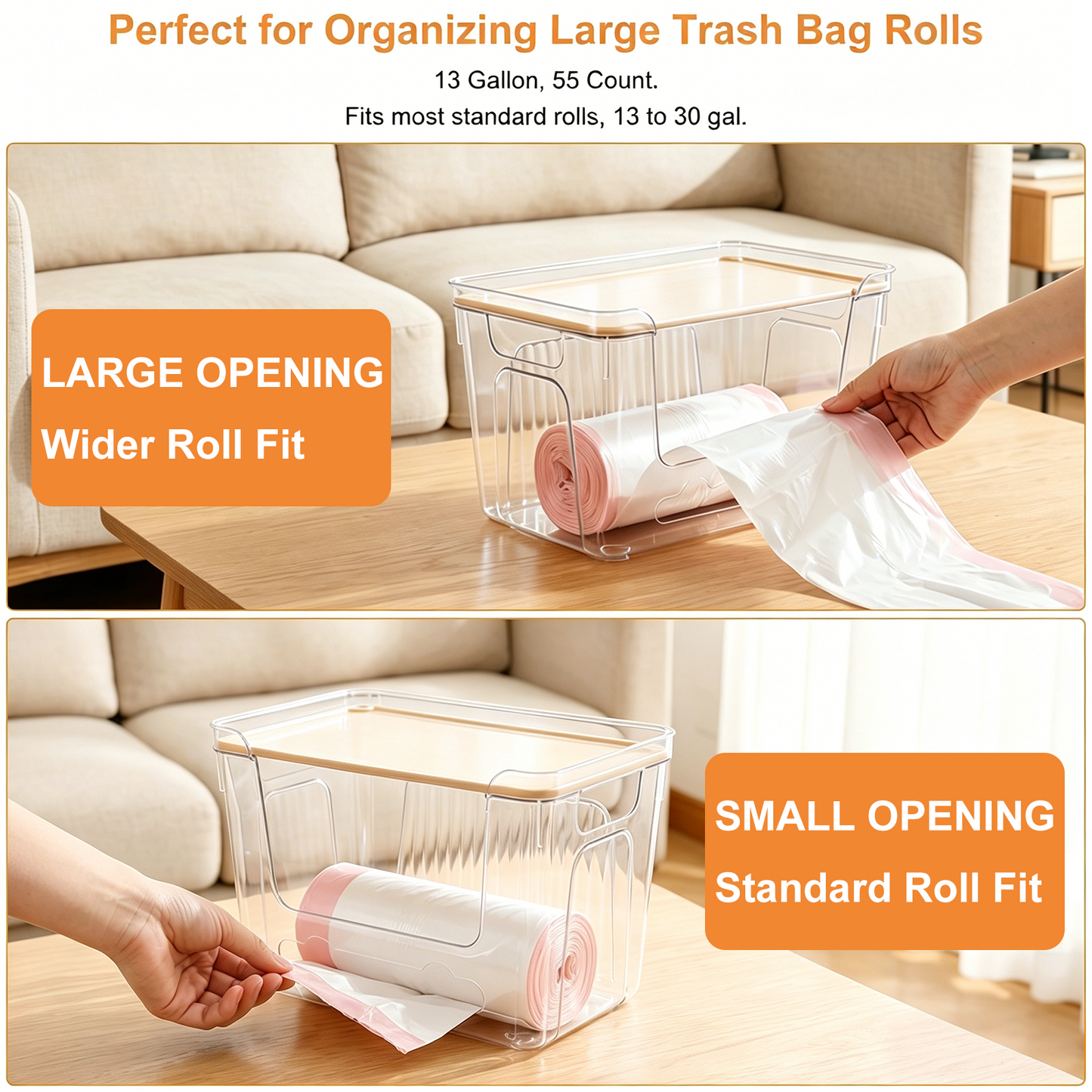 4 Pcs Garbage Bag Dispenser, TAIMASI Stackable Trash Bag Holder with Plastic Lid for 4-33 Gal Bags, Clear Organizer Bins for Under Sink Organization, Kitchen, Laundry, Pantry