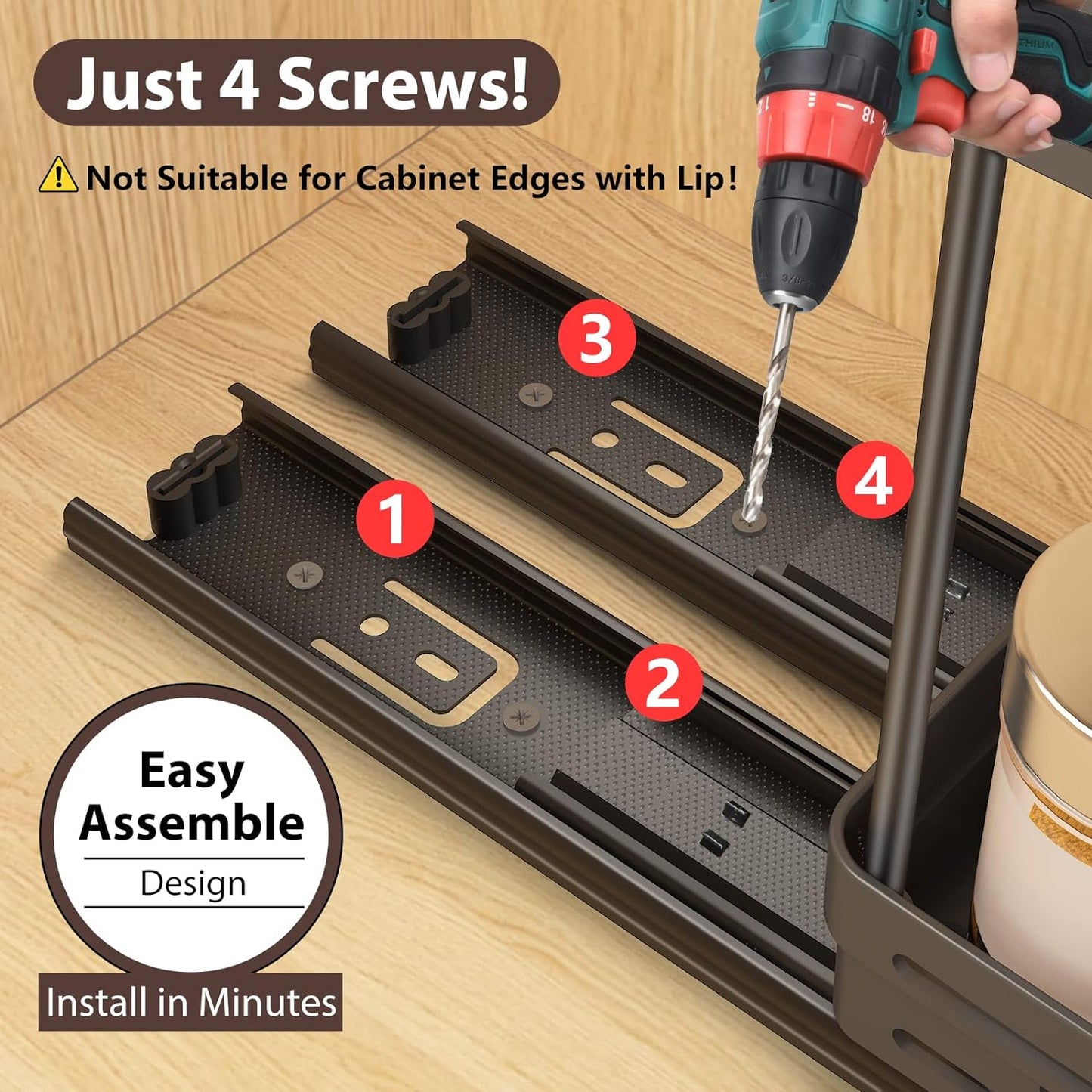 2 Pack Pull Out Spice Rack Organizer for Cabinet, AOKIWO Multi-Purpose Kitchen Storage Cabinet Organizer, Fits 12"H x 11"D x 5"W, Black