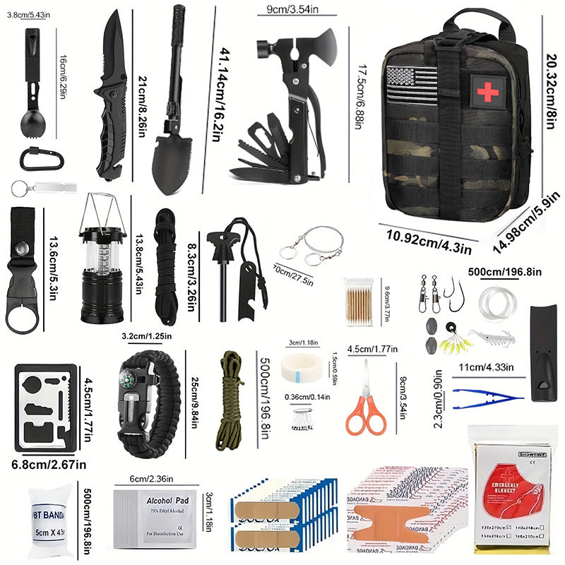 KAQINU Survival Kit and First Aid Kit, 180Pcs Professional Survival Gear and Equipment with Molle Pouch, for Men Dad Husband Who Likes Camping Outdoor Adventure