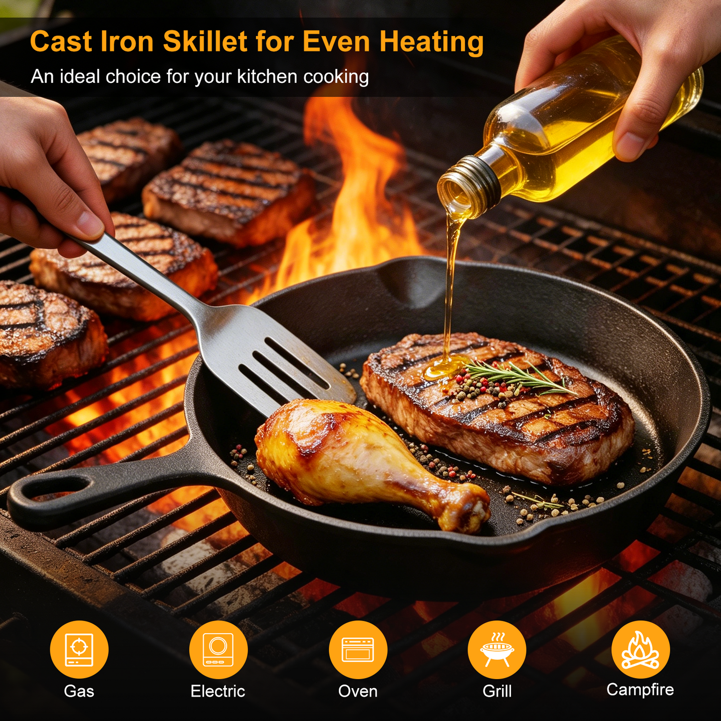 Cast Iron Skillet, TAIMASI 8" Non-Stick Pre-Seasoned Frying Pan, Oven Safe Cookware Set for Grilling, Sauteing, Baking