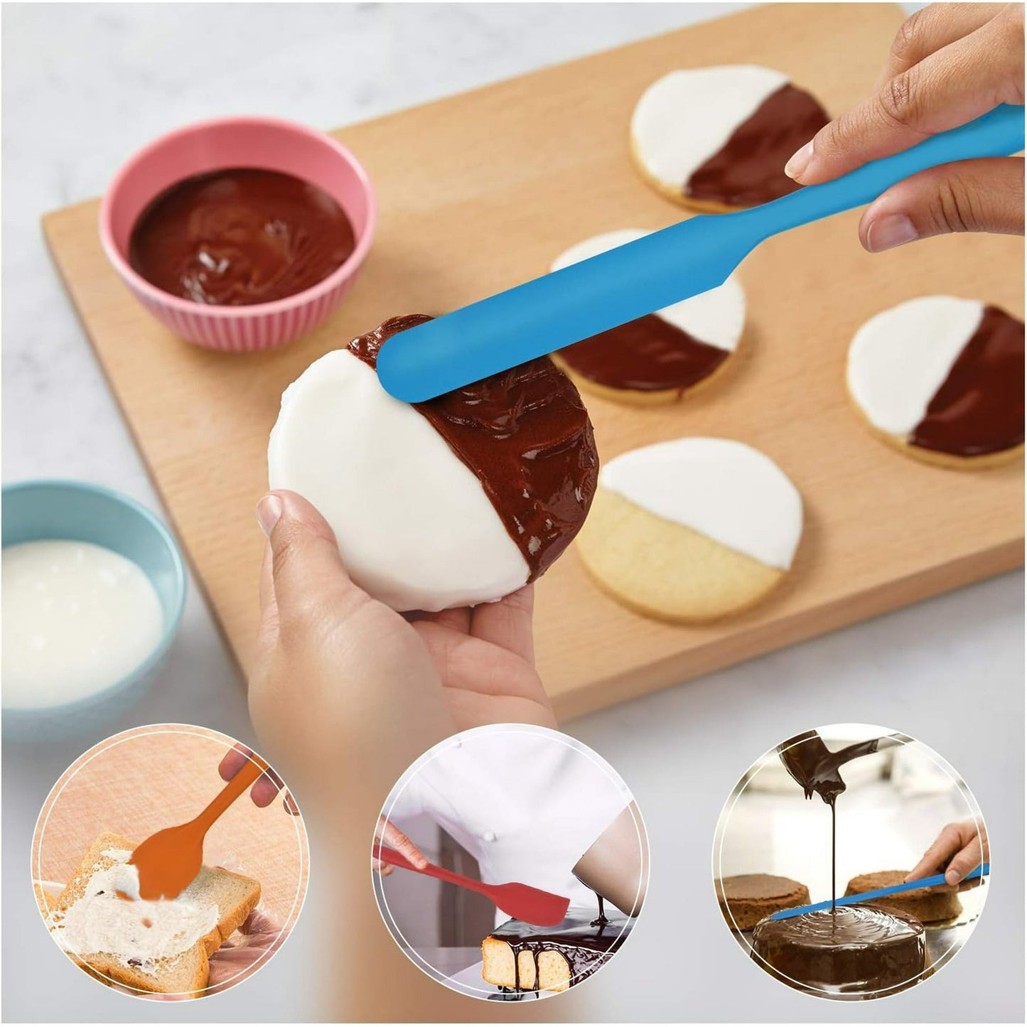 Food Grade Silicone Rubber Spatula Set, TAIMASI 5 Pcs Kithen Cooking Mixing Utensil Set, BPA-Free High Heat Resistant Non Stick Dishwasher Multicolor