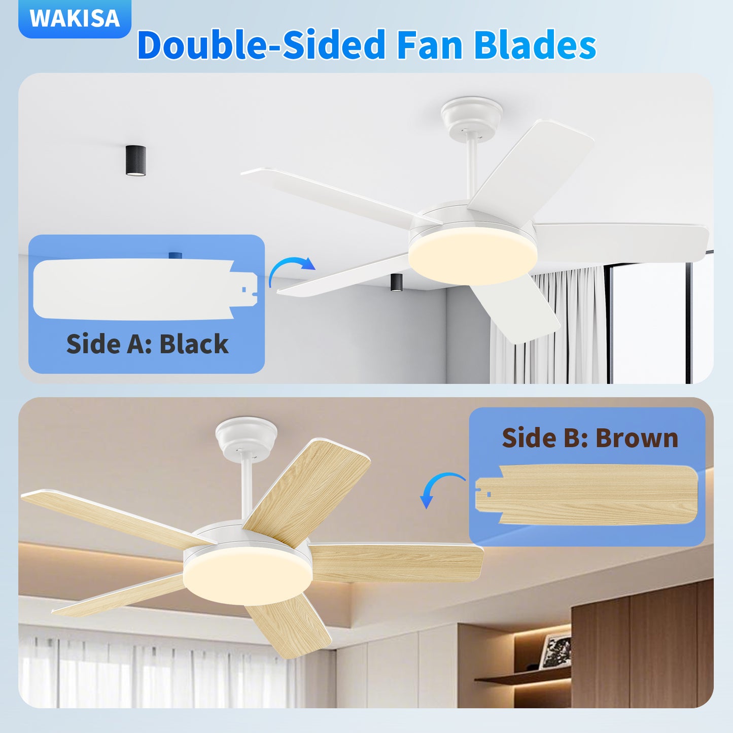 Kaqinu Ceiling Fans with Lights and Remote & App Control,45 inch Modern Ceiling Fans,6 Speeds 3 Colors for Indoor