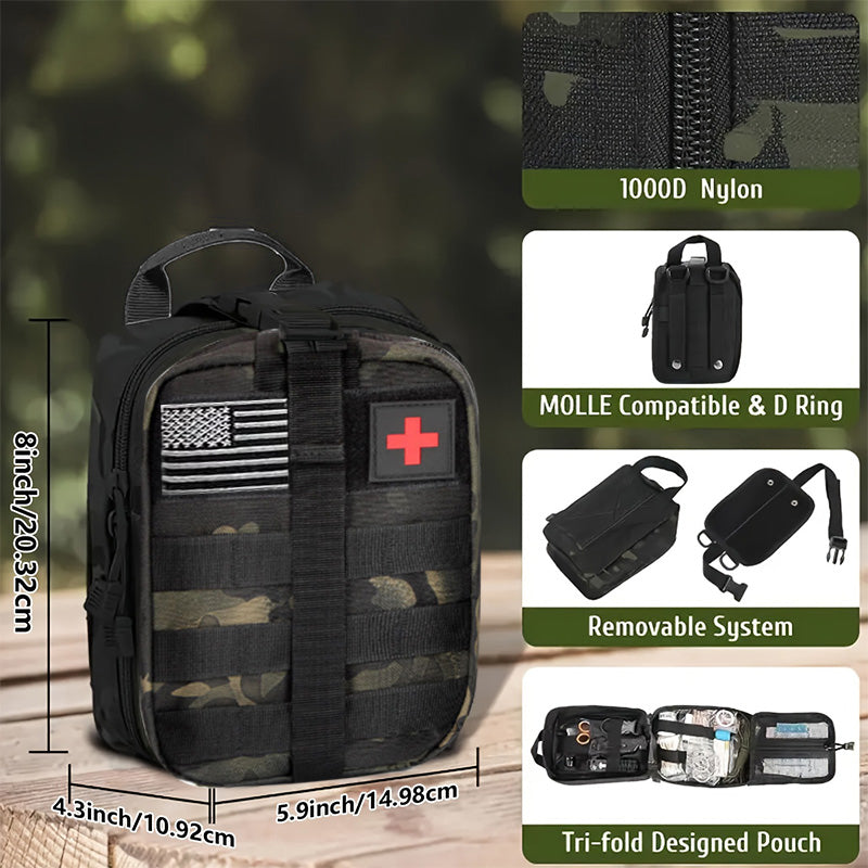 KAQINU Survival Kit and First Aid Kit, 180Pcs Professional Survival Gear and Equipment with Molle Pouch, for Men Dad Husband Who Likes Camping Outdoor Adventure