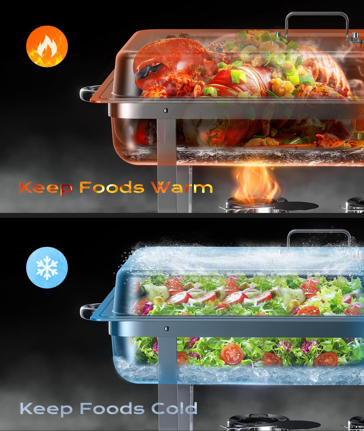 Chafing Dish Buffet Warmers Set, AOKIWO 3 Packs Full Pans 9QT Stainless Steel Chafing Dishes for Buffet, Roll Edge Mirrored Food Warmer Sets for Parties, Events, Wedding, Camping, Dinner