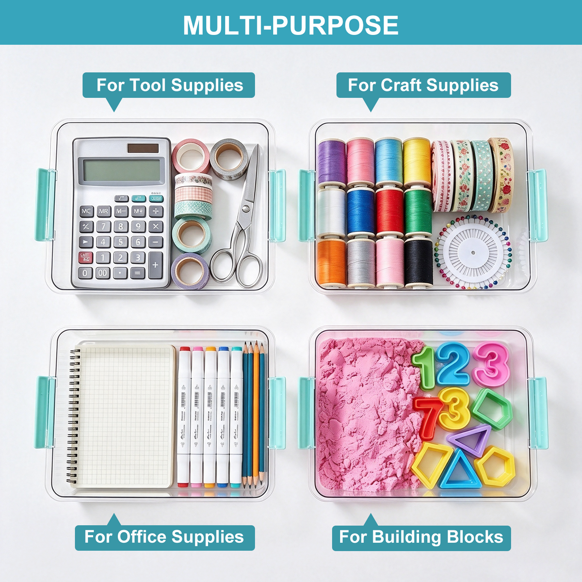 6 Qt Clear Plastic Storage Bins with Lids, 4 Pack Stackable Organizer Containers for Crafts, School Supplies, Toys, Pantry and Home Storage