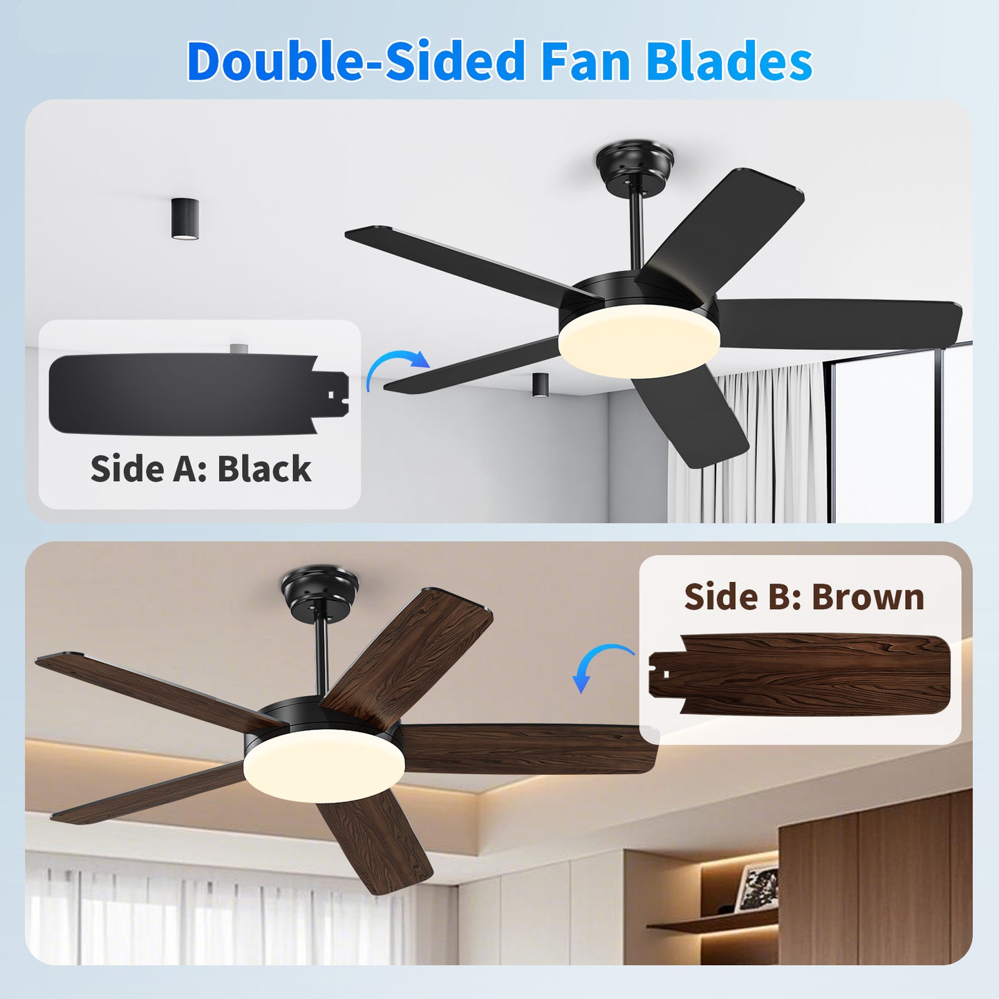 Kaqinu Ceiling Fans with Lights and Remote & App Control,45 inch Modern Ceiling Fans,6 Speeds 3 Colors for Indoor