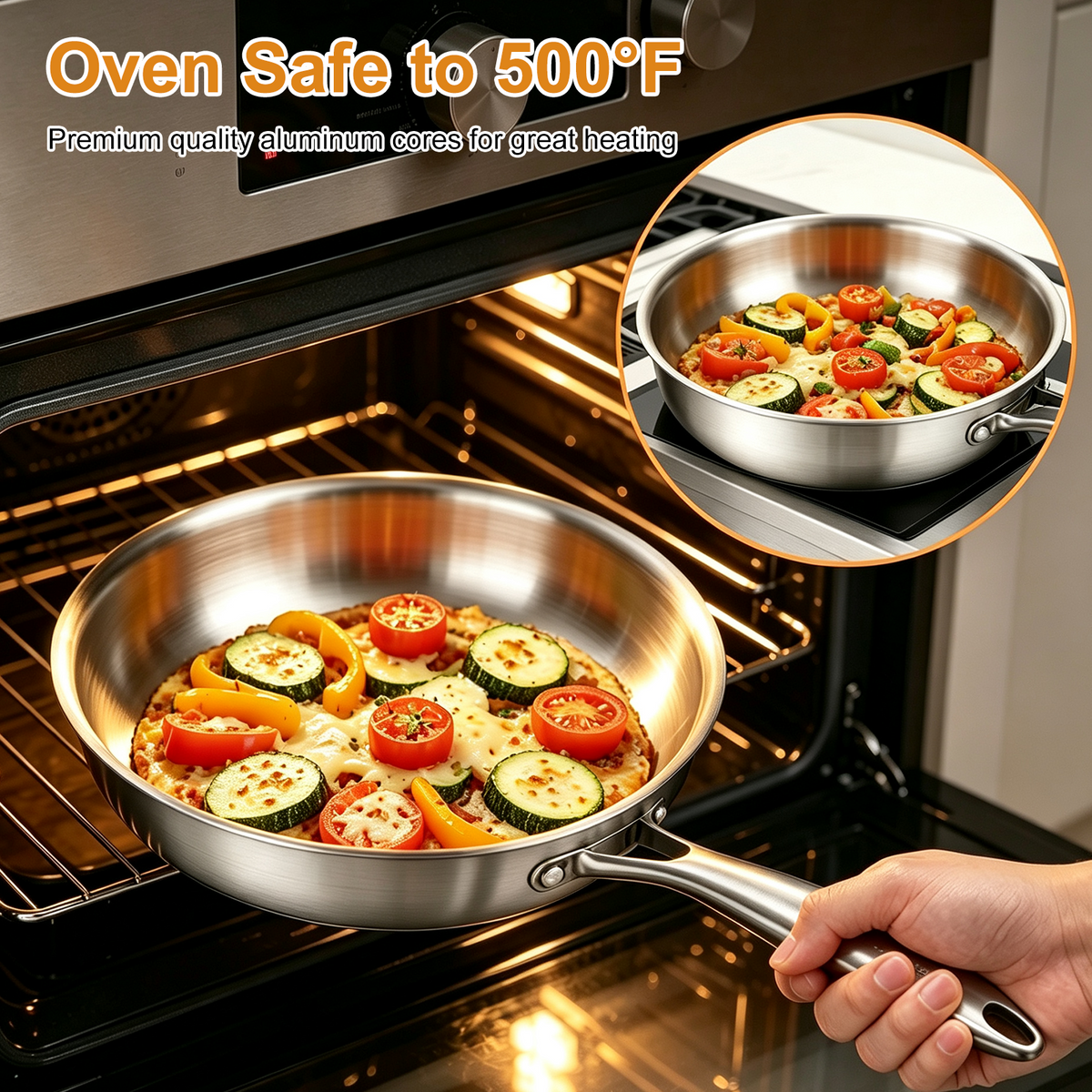 12 Pcs Stainless Steel Cookware Set, TAIMASI 3 Ply Pots and Pans Set, Induction & Oven Safe Kitchen Cookware Set, Non Toxic Kitchen Essential Cooking Set with Handle, Dishwasher Safe