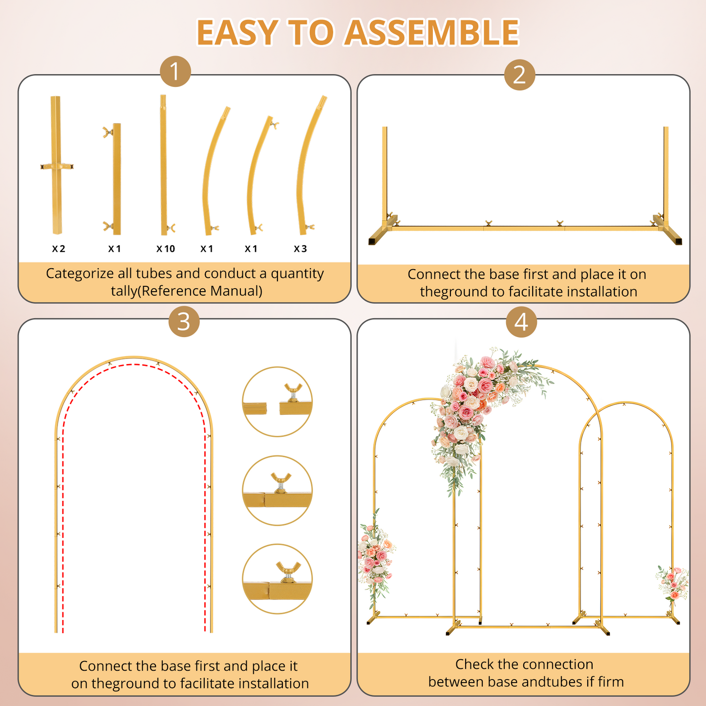 Mibote Metal Arch Backdrop Stand,7.2FT+6FT Gold Wedding Arch Backdrop Stand Set of 2 for Wedding Birthday Party Decor