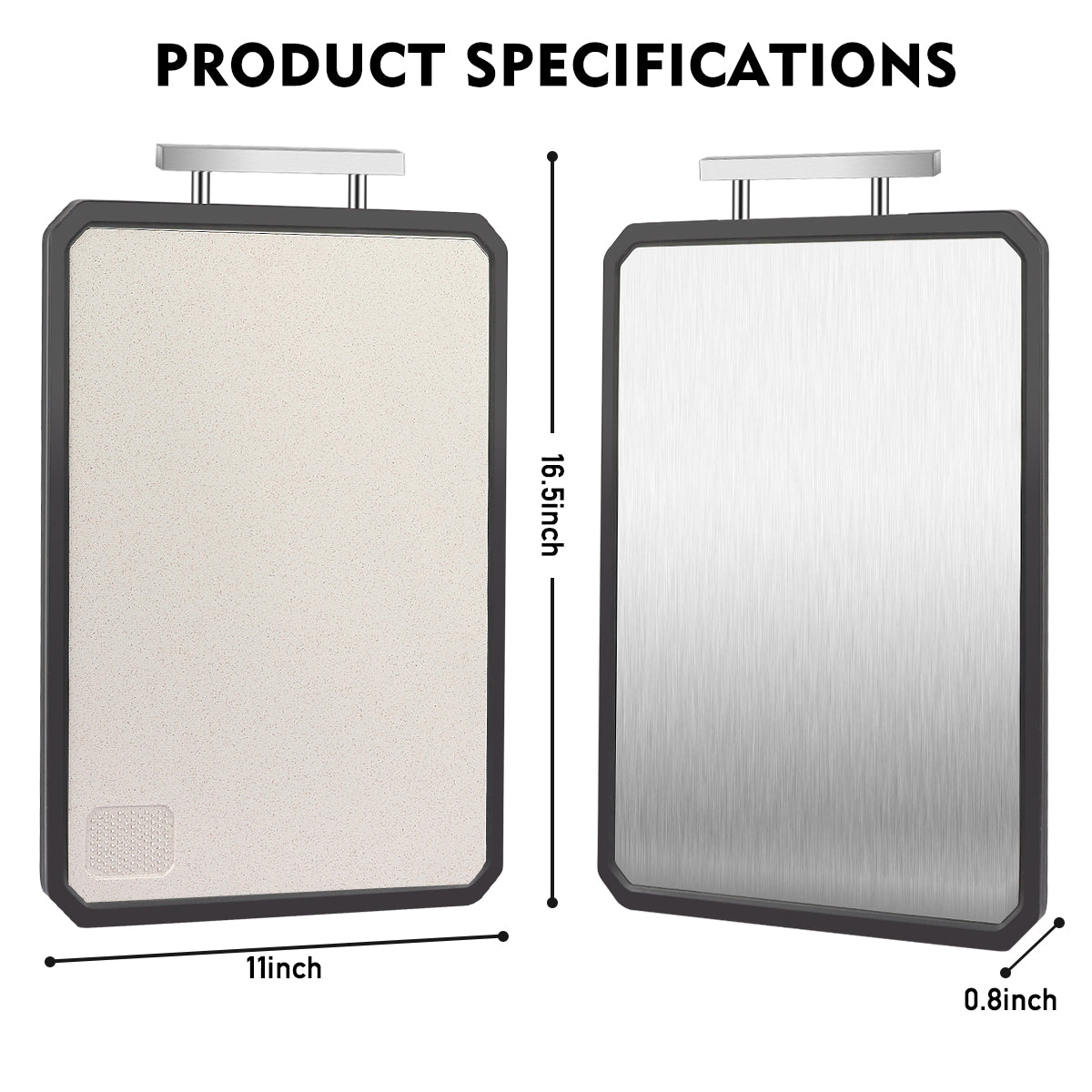 Double-Sided Cutting Board, AOKIWO Large Cutting Boards with Handle & Knife Protector finger guard，Non toxic Stainless Steel Wheat straw PP Chopping Board for Kitchen meat and vegetables-16 * 11 Inch