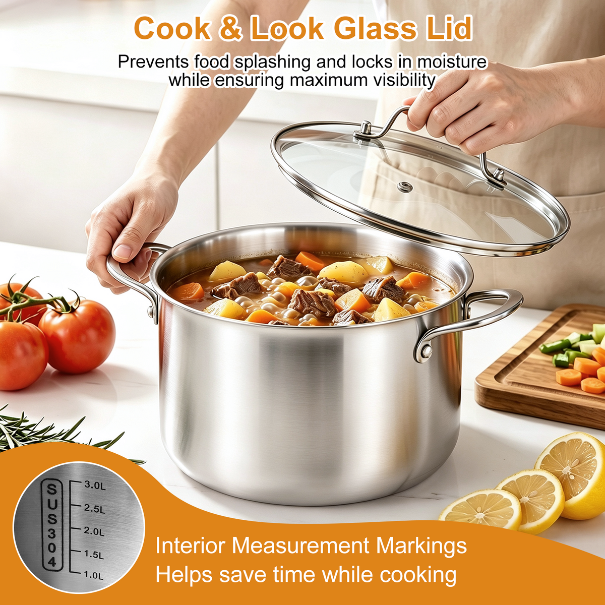 12 Pcs Stainless Steel Cookware Set, TAIMASI 3 Ply Pots and Pans Set, Induction & Oven Safe Kitchen Cookware Set, Non Toxic Kitchen Essential Cooking Set with Handle, Dishwasher Safe