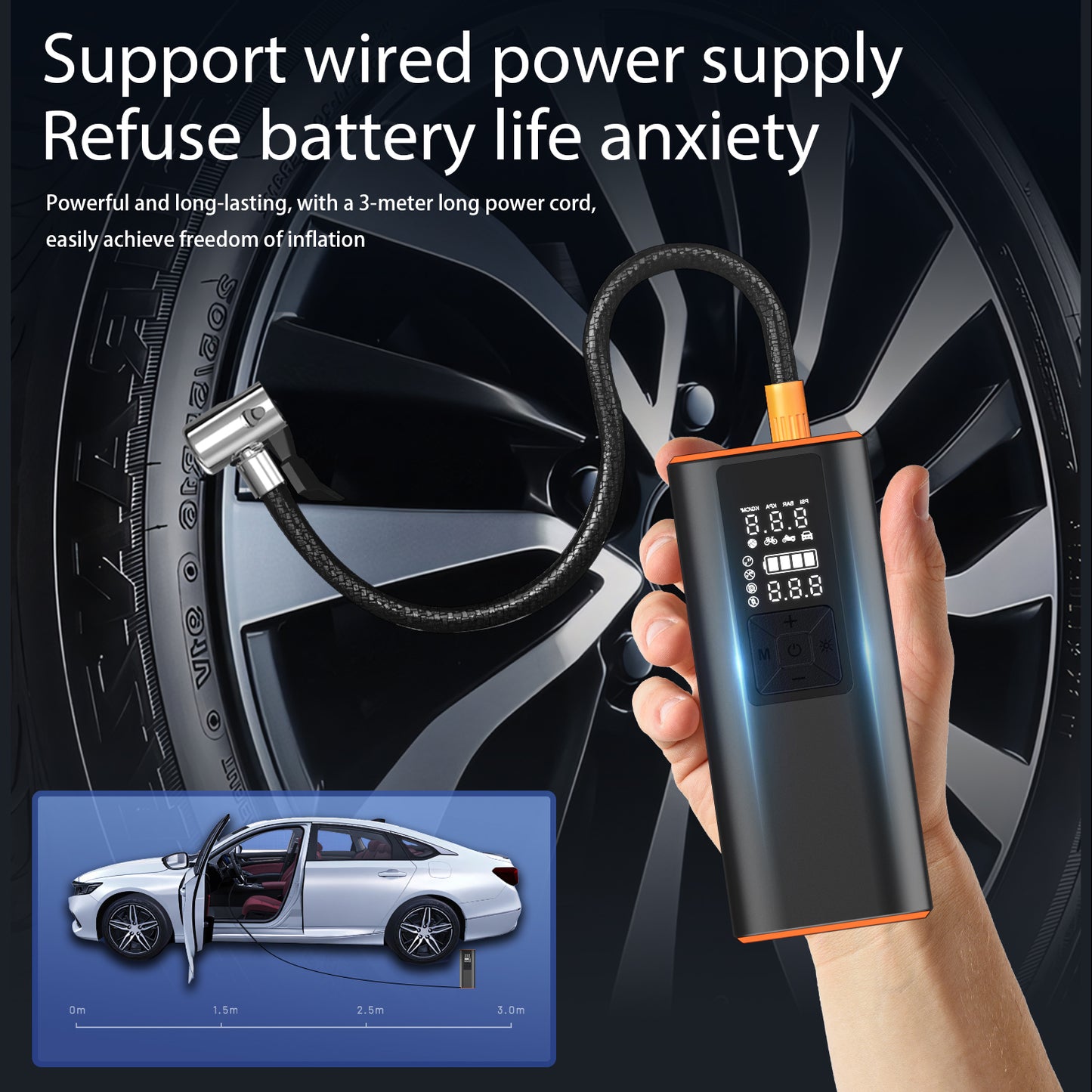 Cordless Tire Inflator Portable - 150 PSI Digital Pressure Gauge & LED Light, for Car Tires with Automatic Shutoff,USB Air Pump,Inflator Pump