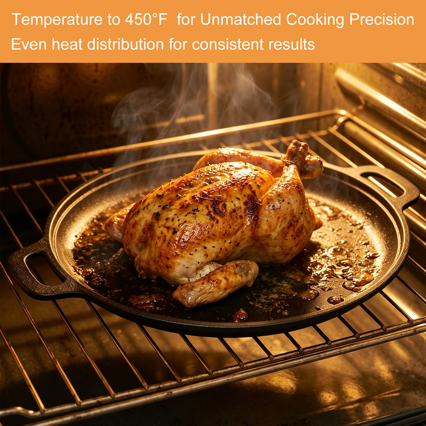 Round Cast Iron Skillet, TAIMASI 12'' Pre-Seasoned Cast Iron Frying Pan with Dual Handle, Oven Safe Pizza Pan for Grill, BBQ, Roasting, All Stovetops Safe
